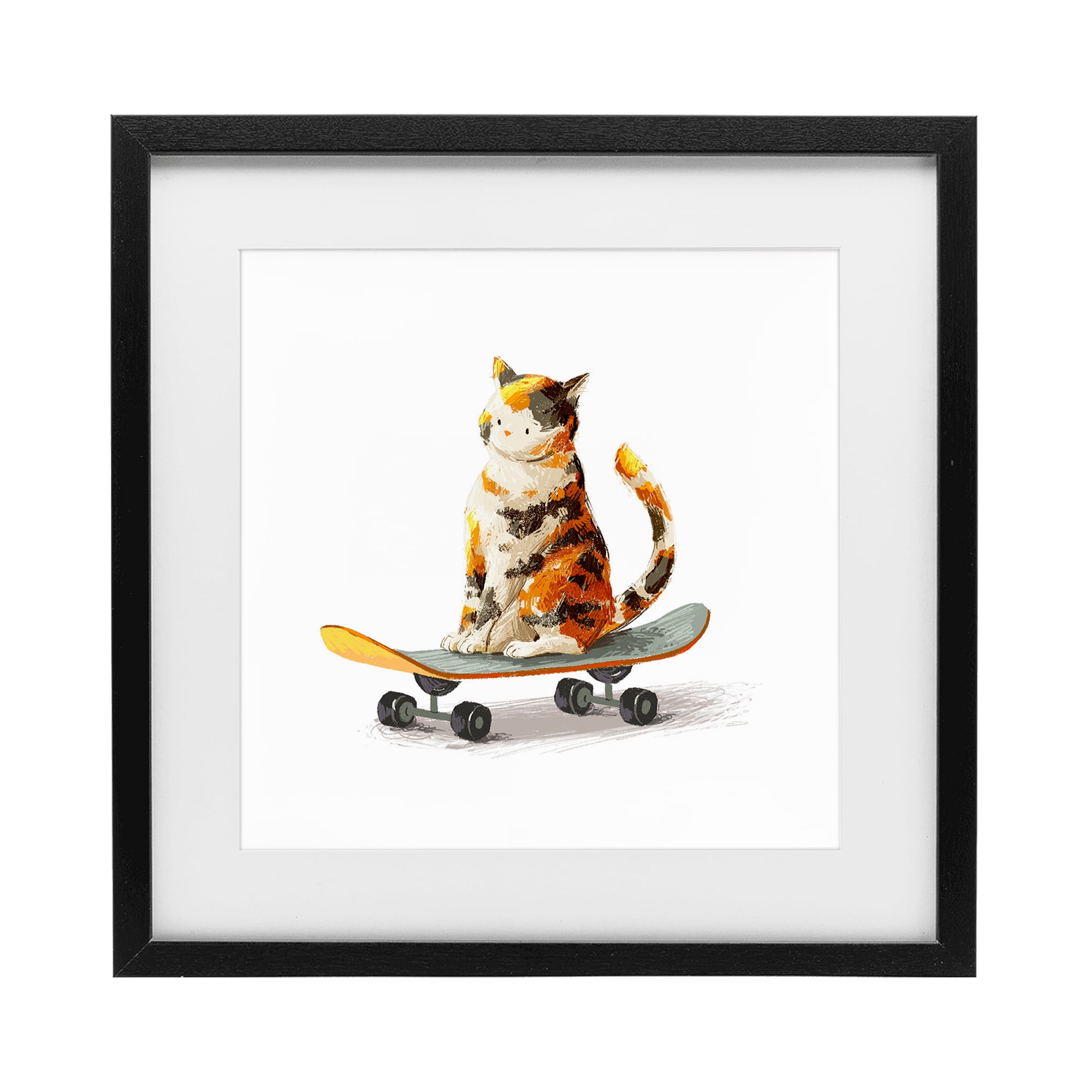 Stupell Industries Calico Cat on Skateboard Black Framed Print Under Glass, design by Ziwei Li