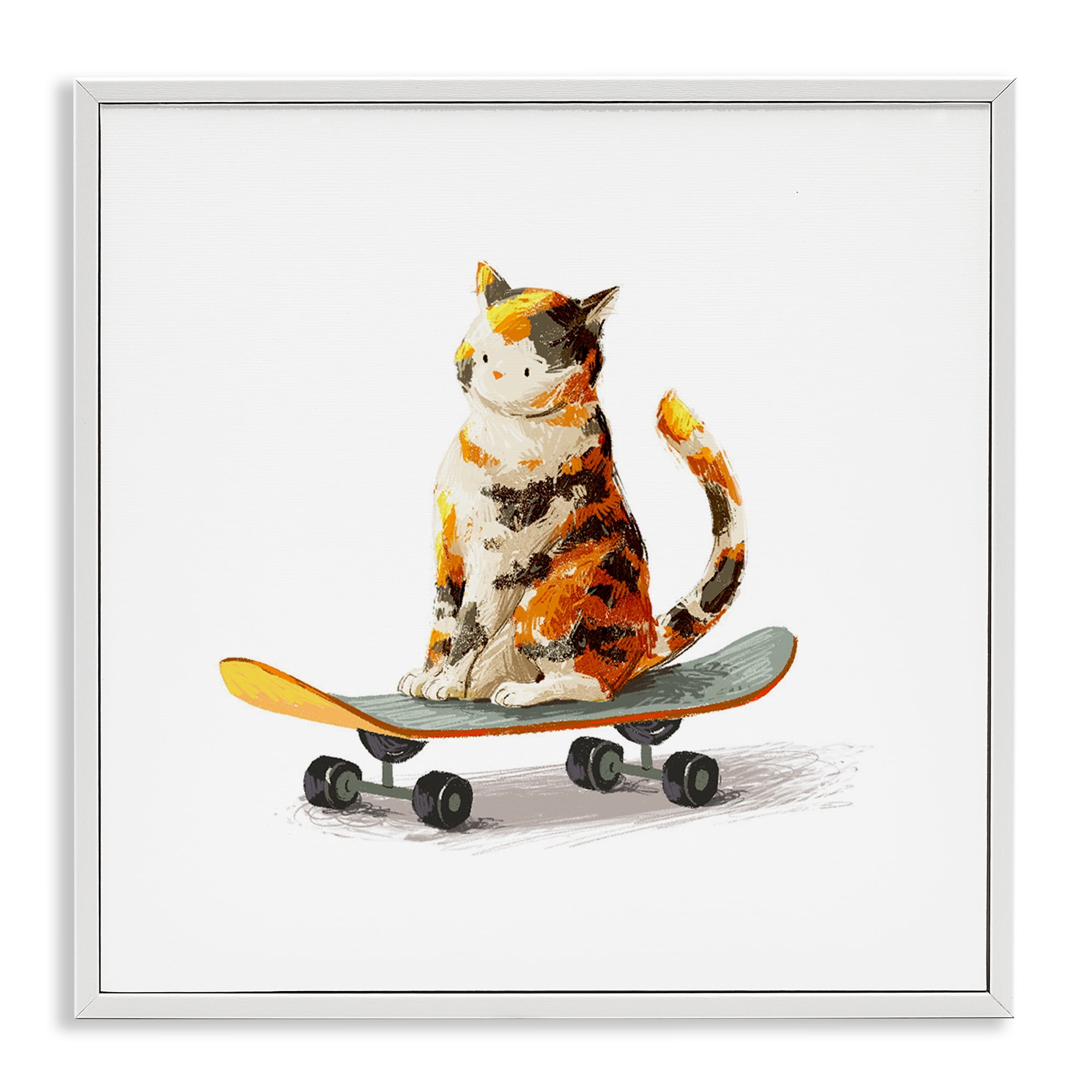 Stupell Industries Calico Cat on Skateboard White Framed Giclee Art, design by Ziwei Li