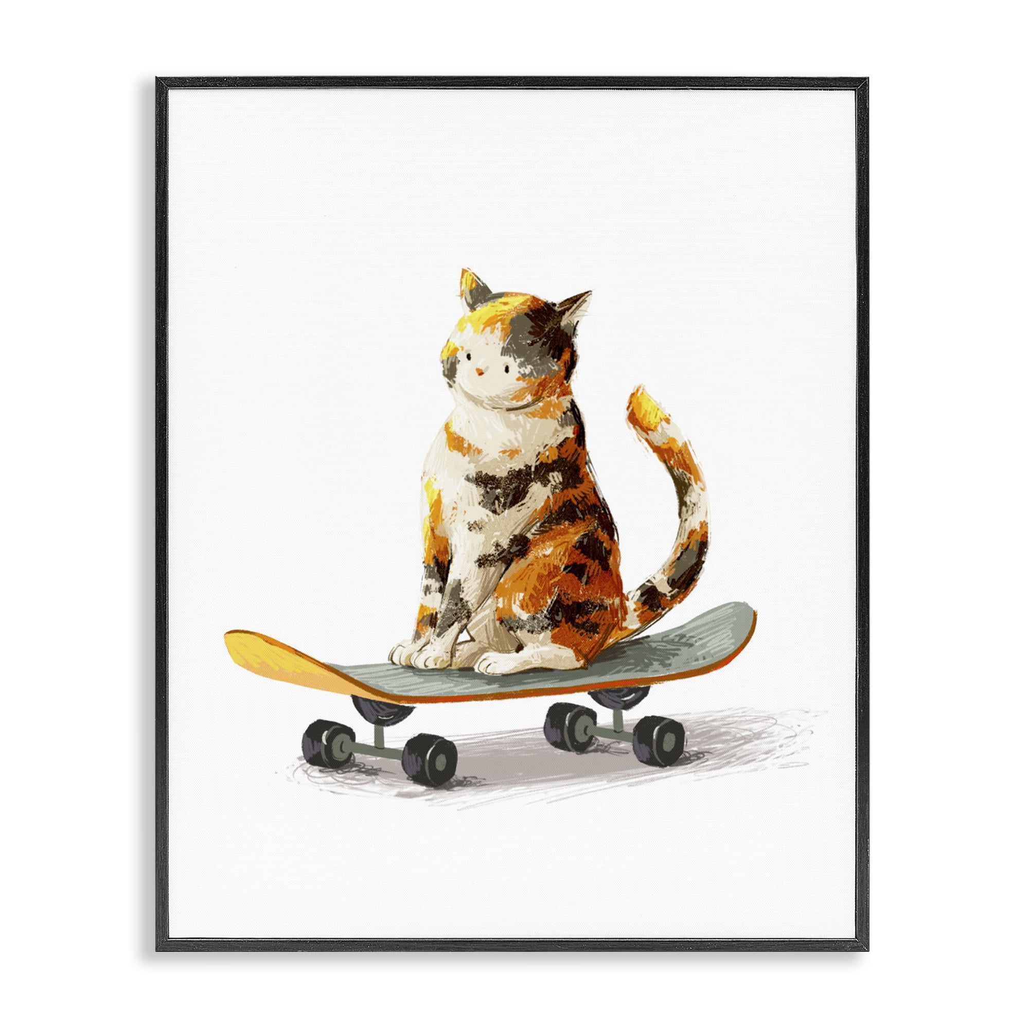Stupell Industries Calico Cat on a Skateboard Black Framed Giclee Art, design by Ziwei Li