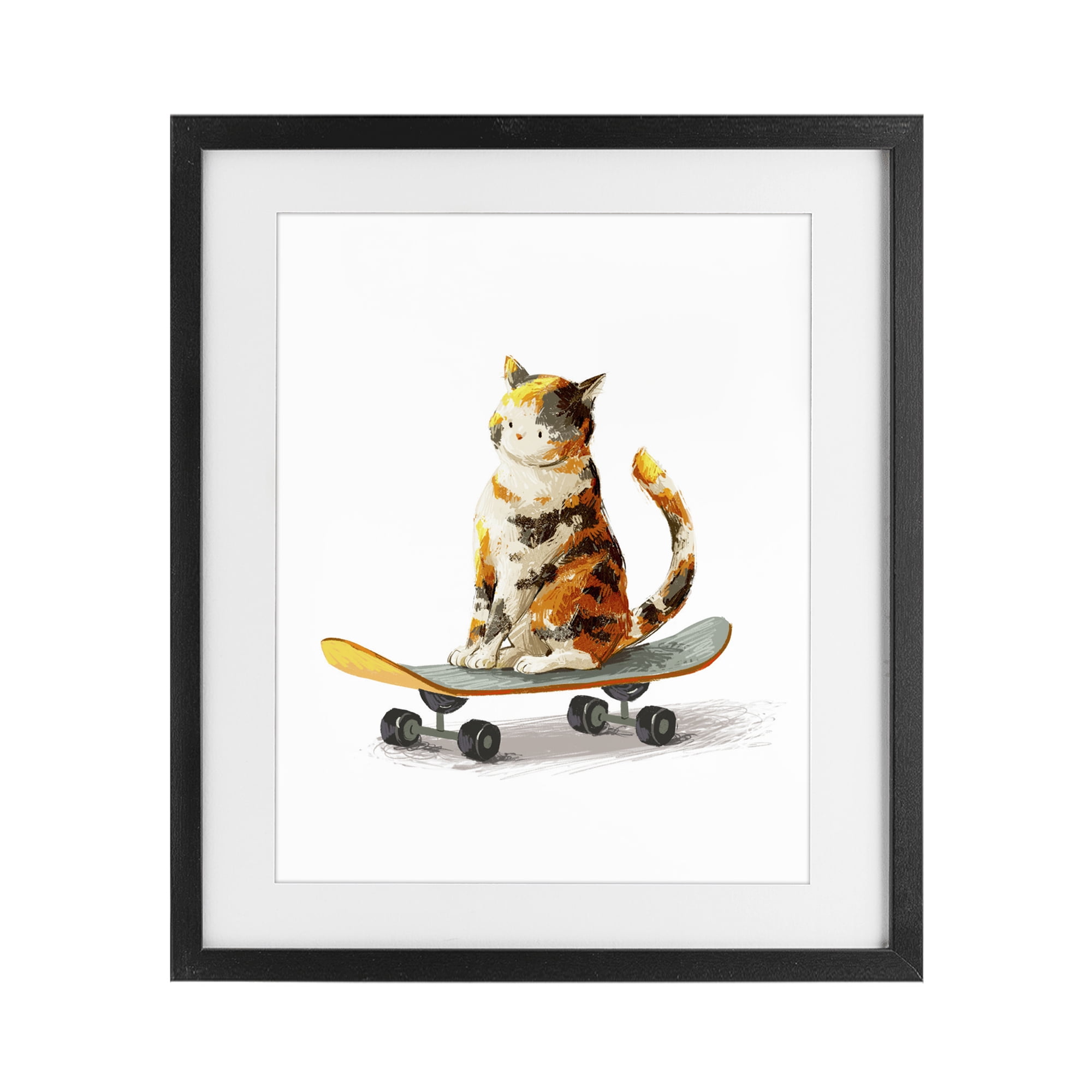 Stupell Industries Calico Cat on a Skateboard Black Framed Print Under Glass, design by Ziwei Li