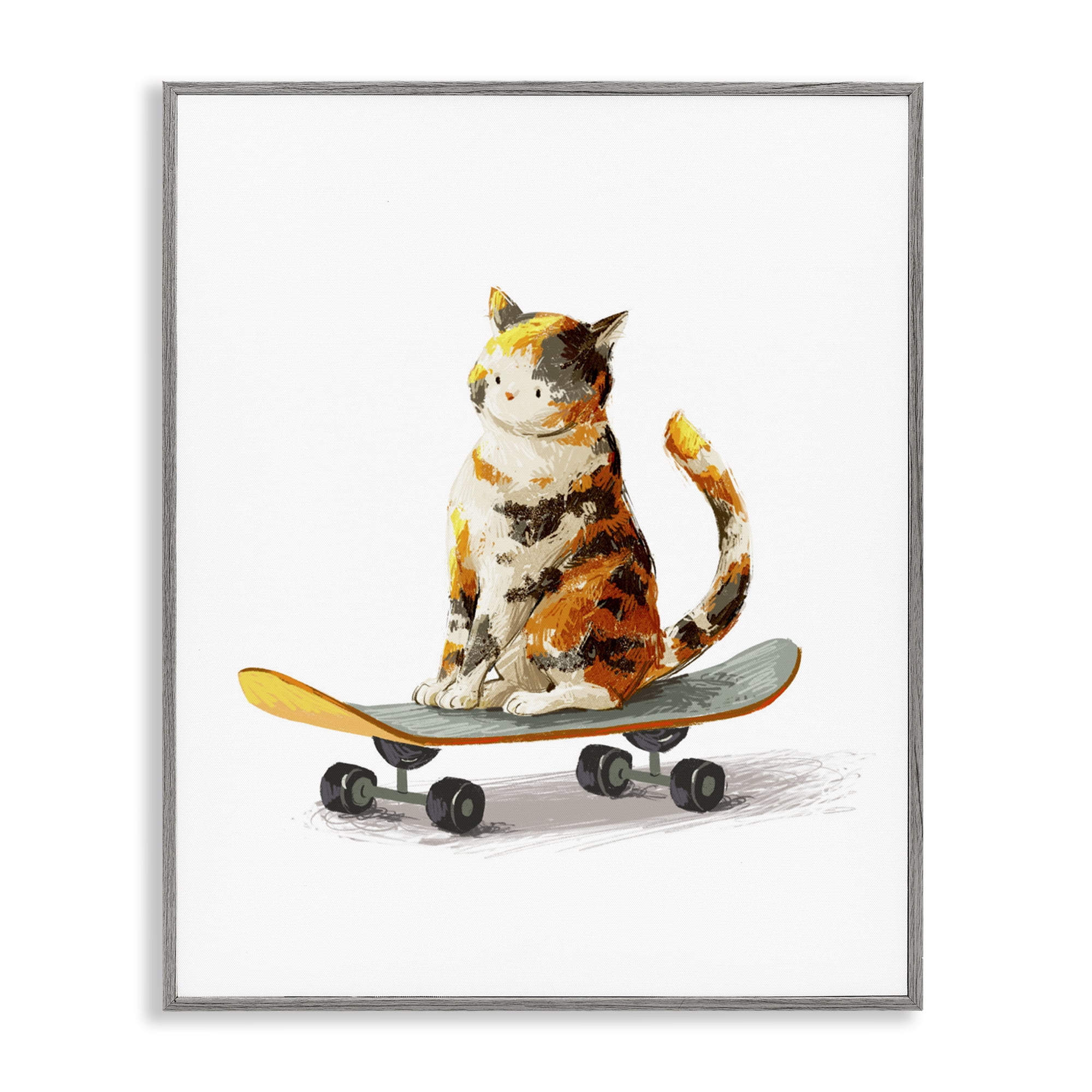 Stupell Industries Calico Cat on a Skateboard Gray Framed Giclee Art, design by Ziwei Li