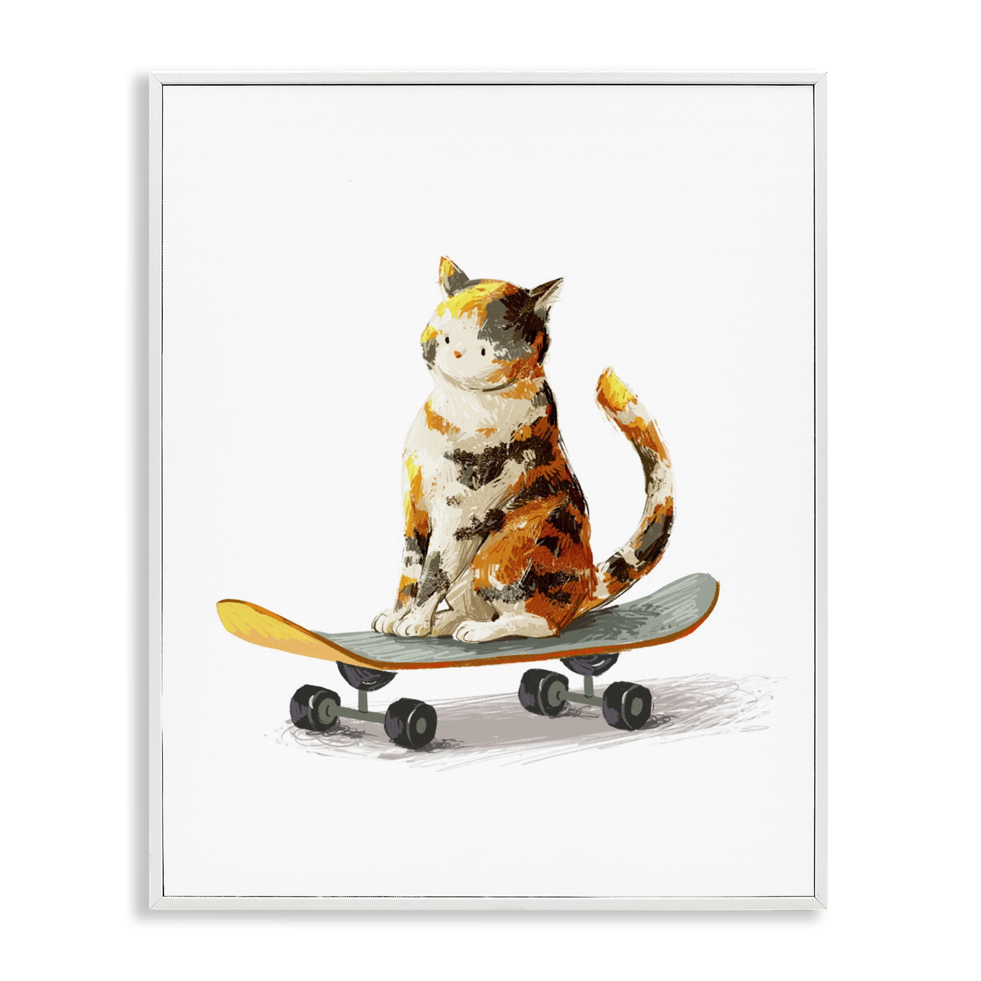 Stupell Industries Calico Cat on a Skateboard White Framed Giclee Art, design by Ziwei Li