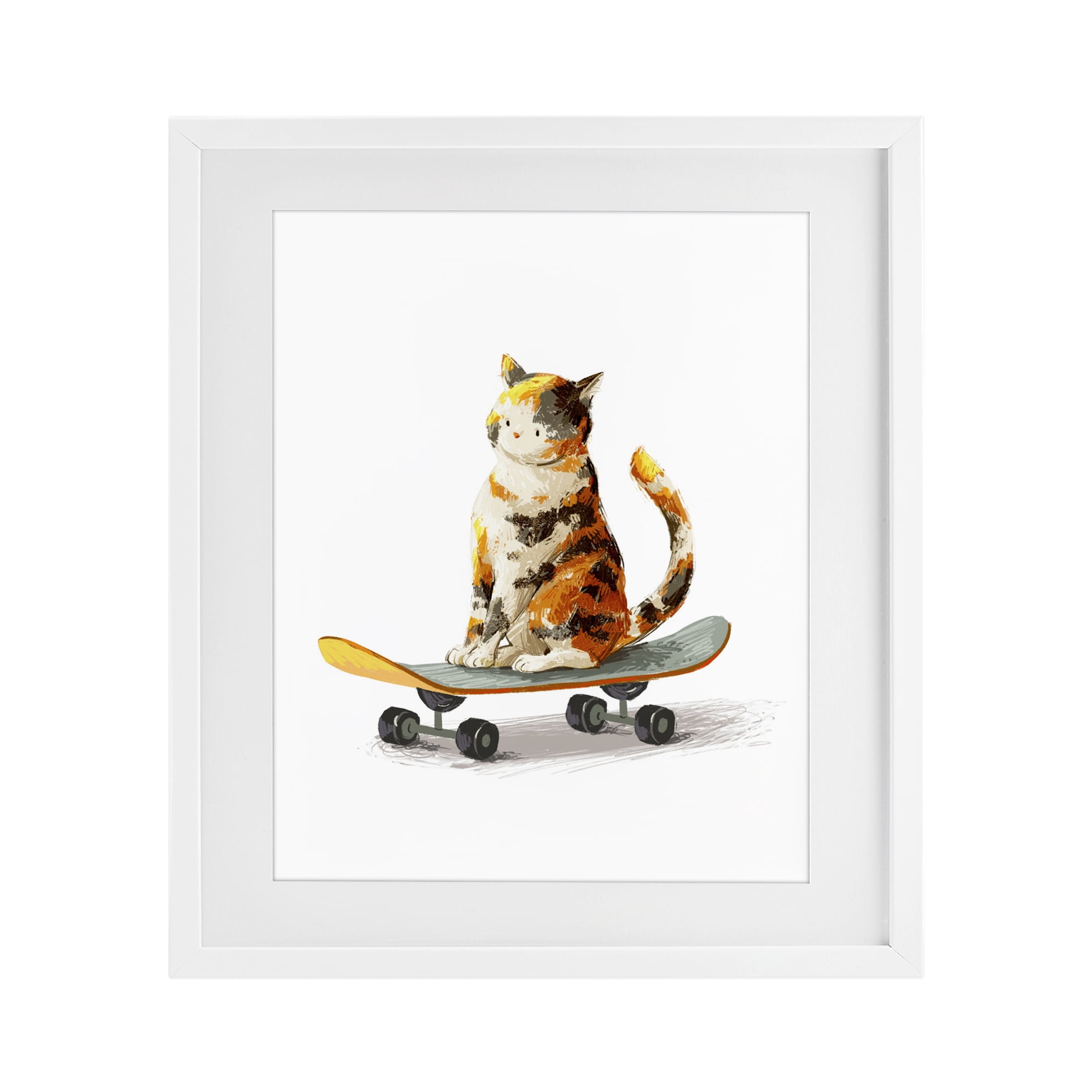 Stupell Industries Calico Cat on a Skateboard White Framed Print Under Glass, design by Ziwei Li