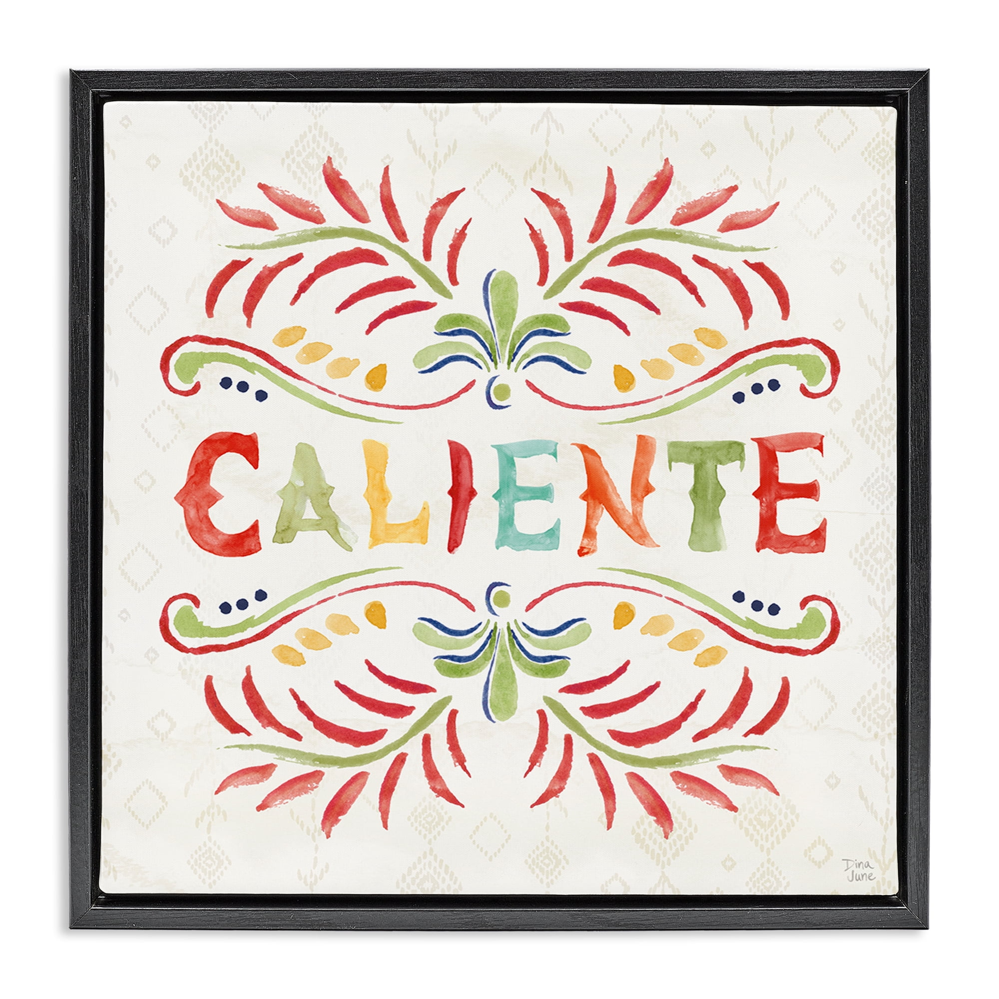 Stupell Industries Caliente con Patrón Vibrante Inspirational Quotes & Sayings Painting Black Floater Framed Art Print Wall Art, 18 x 18