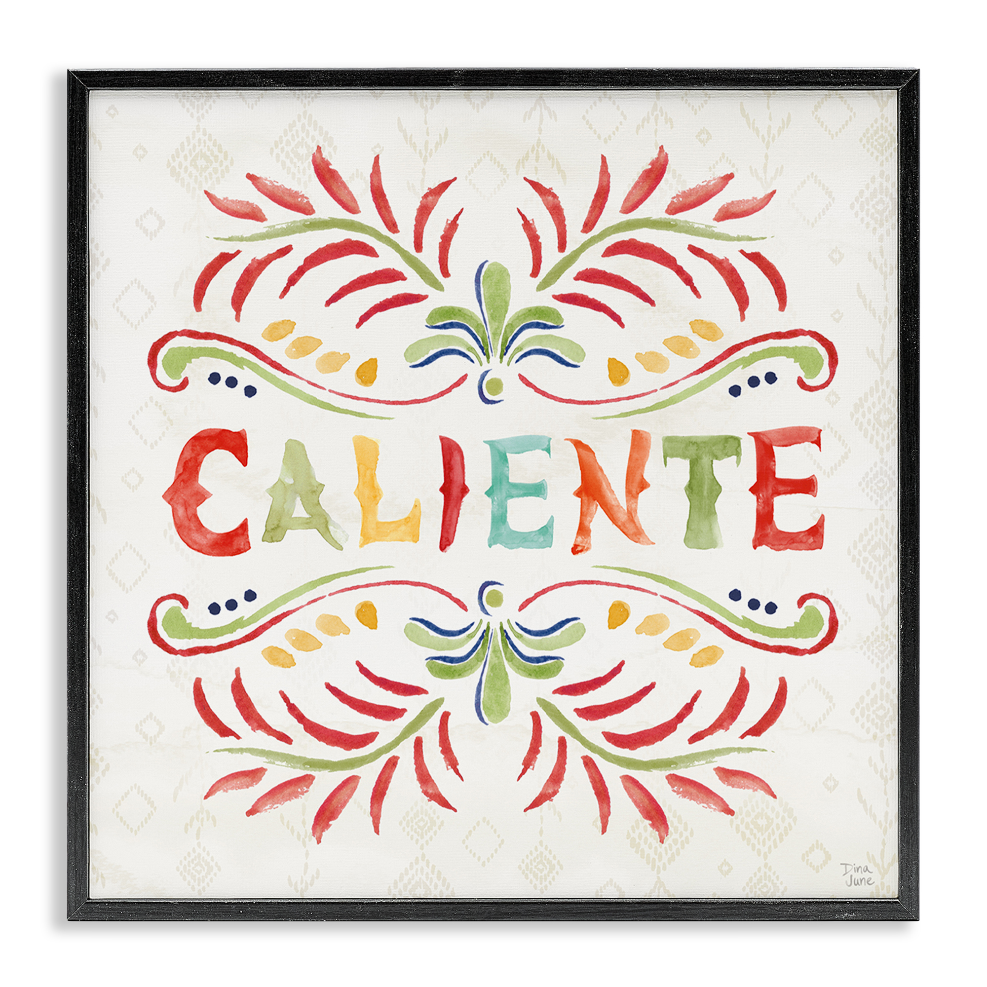 Stupell Industries Caliente con Patrón Vibrante Inspirational Quotes & Sayings Painting Black Framed Art Print Wall Art, 12 x 12