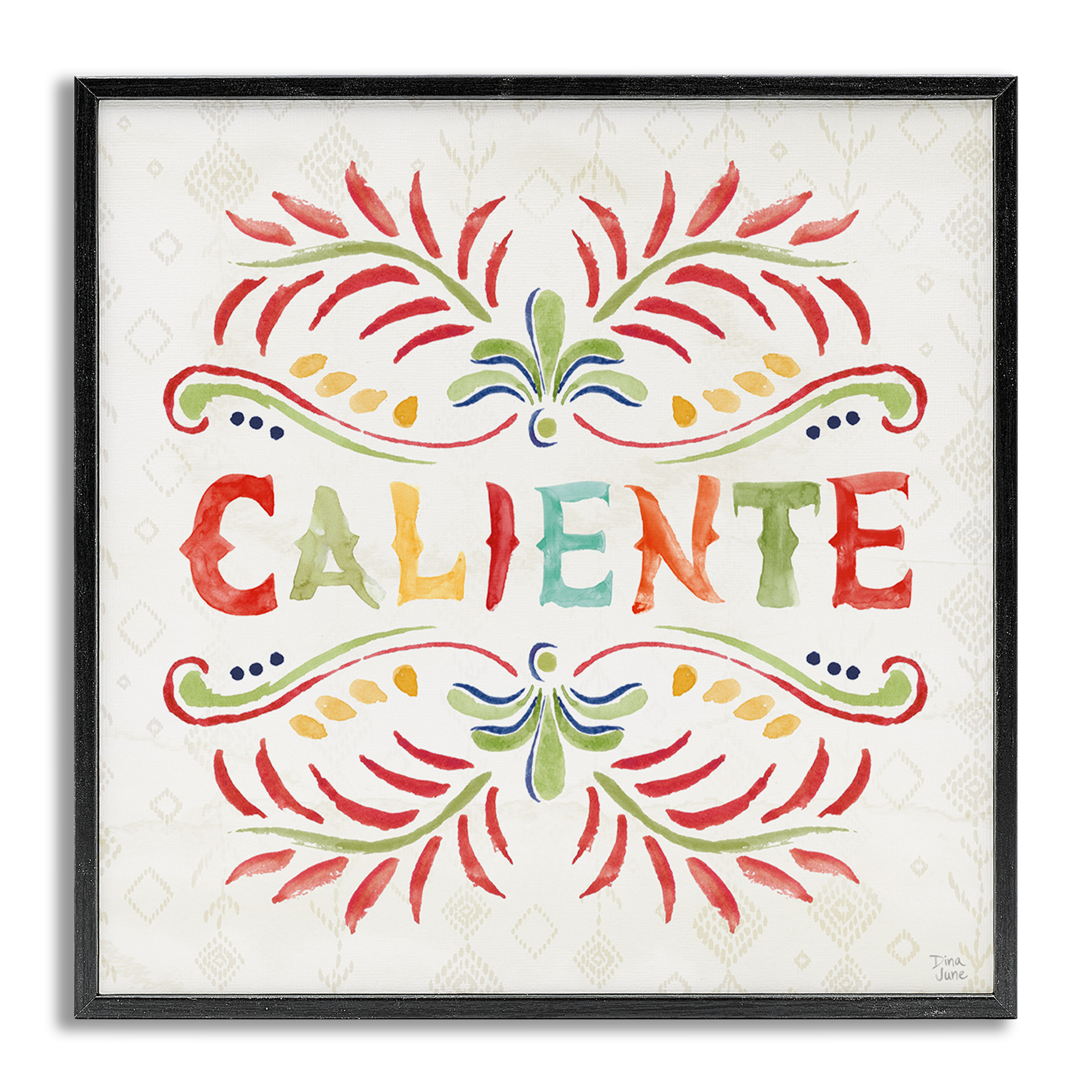 Stupell Industries Caliente con Patrón Vibrante Inspirational Quotes & Sayings Painting Gray Framed Art Print Wall Art, 17 x 17