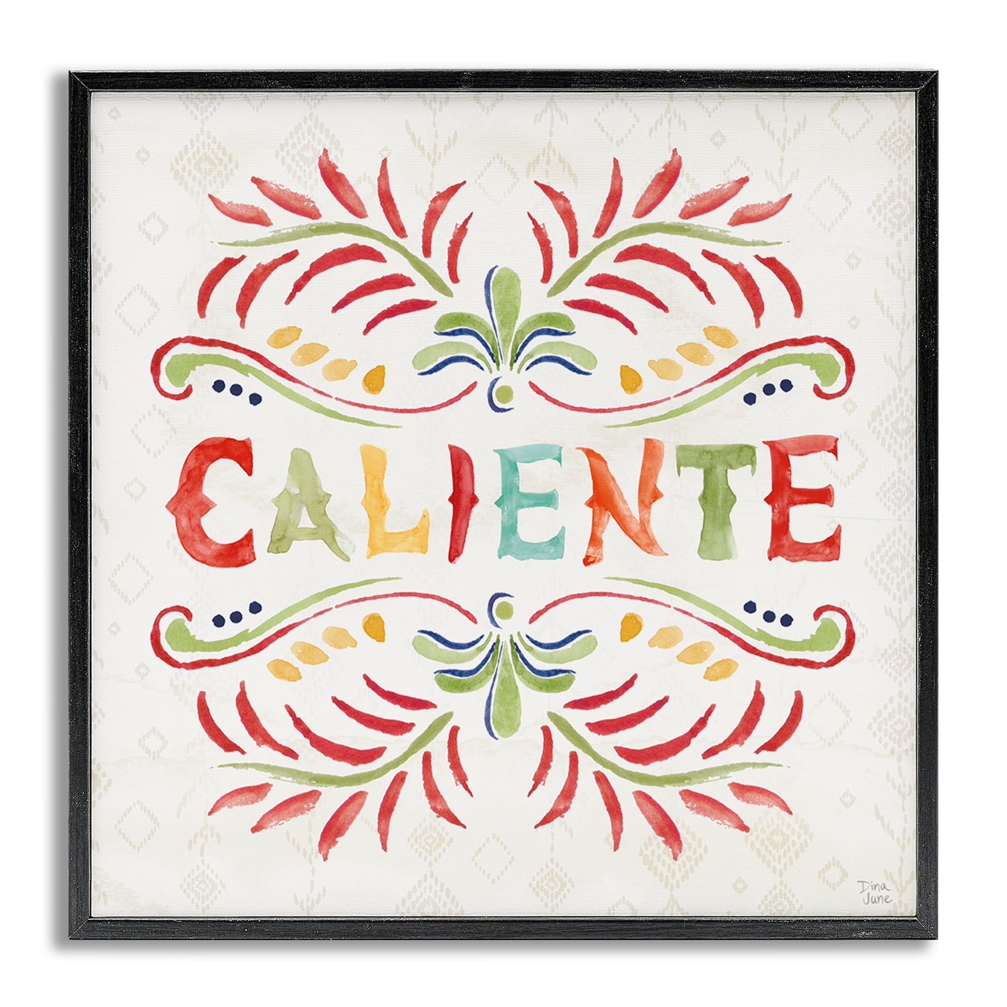Stupell Industries Caliente con Patrón Vibrante Inspirational Quotes & Sayings Painting Gray Framed Art Print Wall Art, 24 x 24