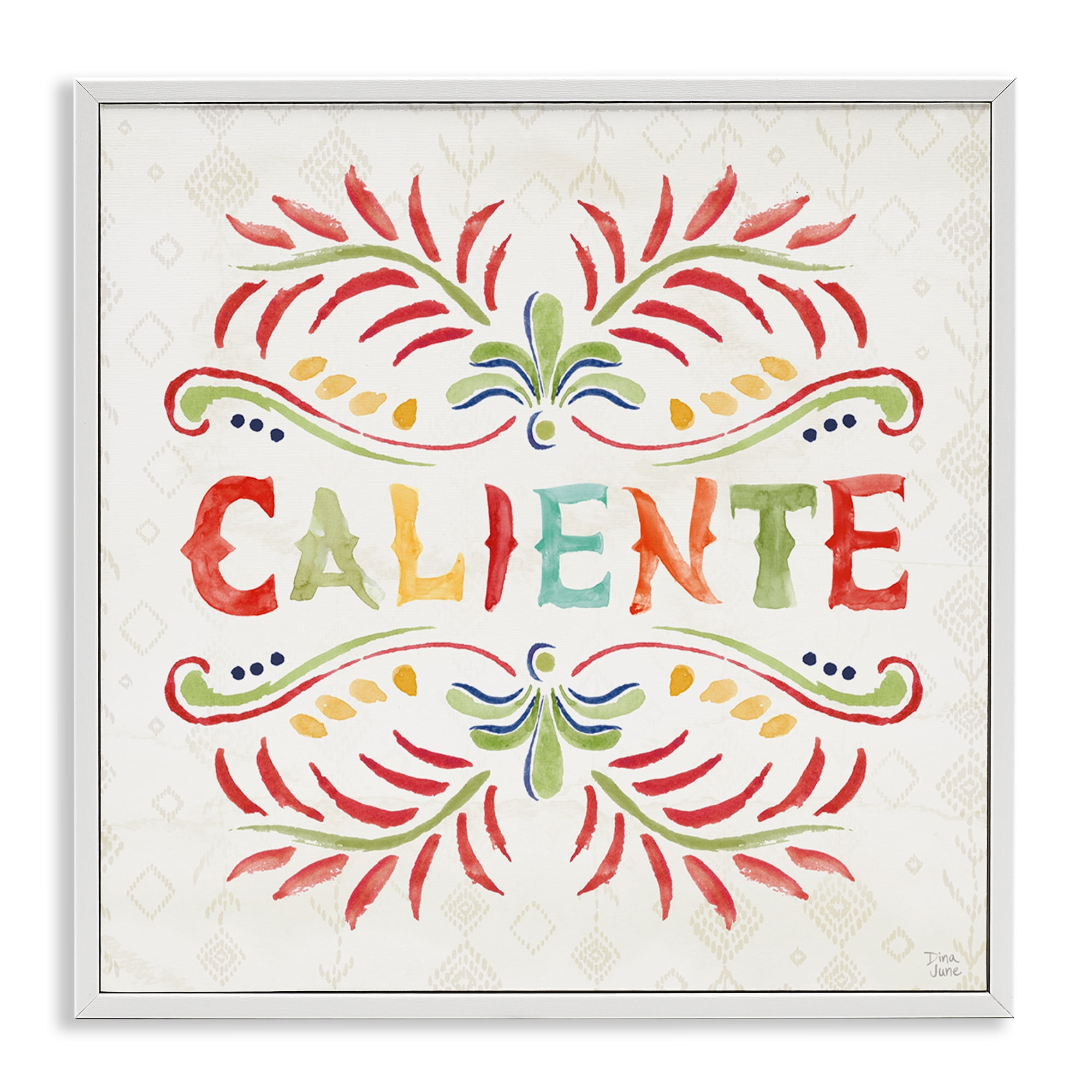 Stupell Industries Caliente con Patrón Vibrante Inspirational Quotes & Sayings Painting White Framed Art Print Wall Art, 12 x 12
