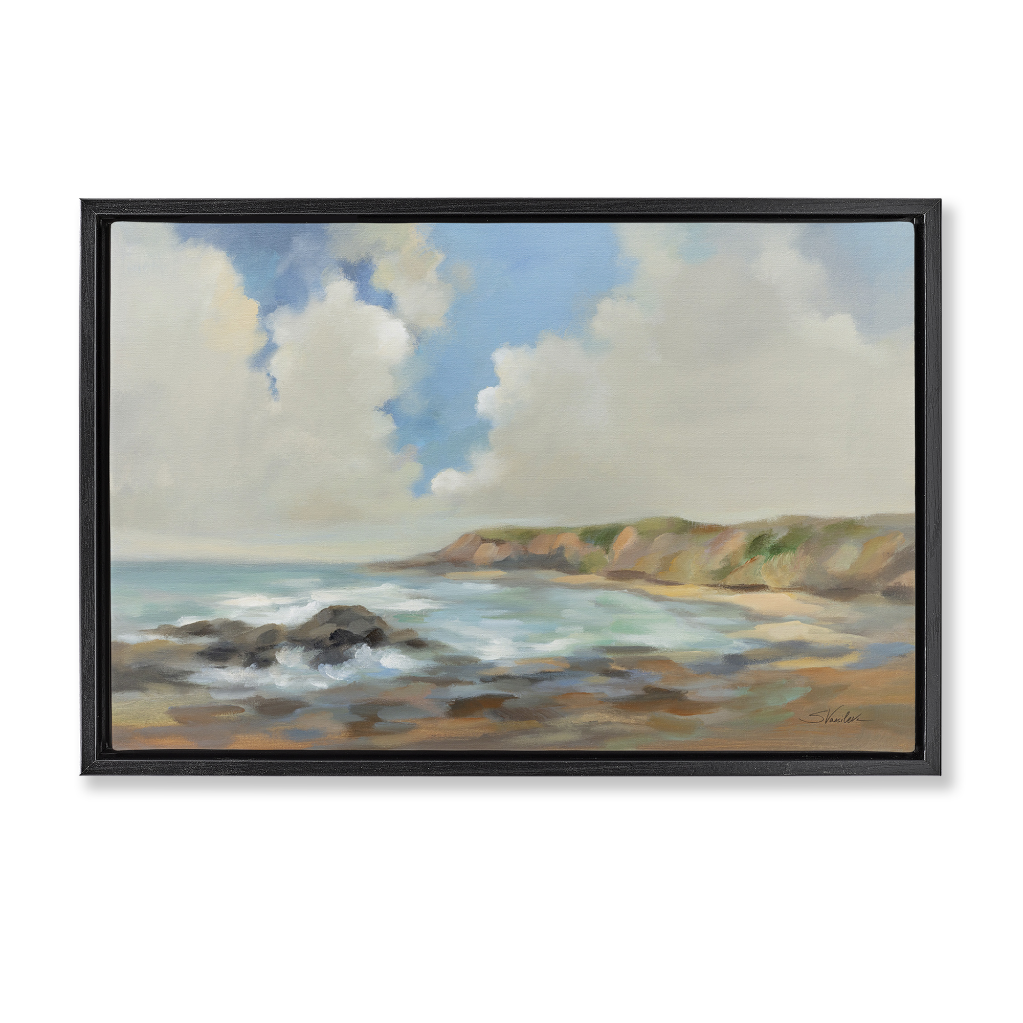 Stupell Industries California Coast Cliffs Landscape Painting Black Floater Framed Canvas Art Print Wall Art, 31 x 21
