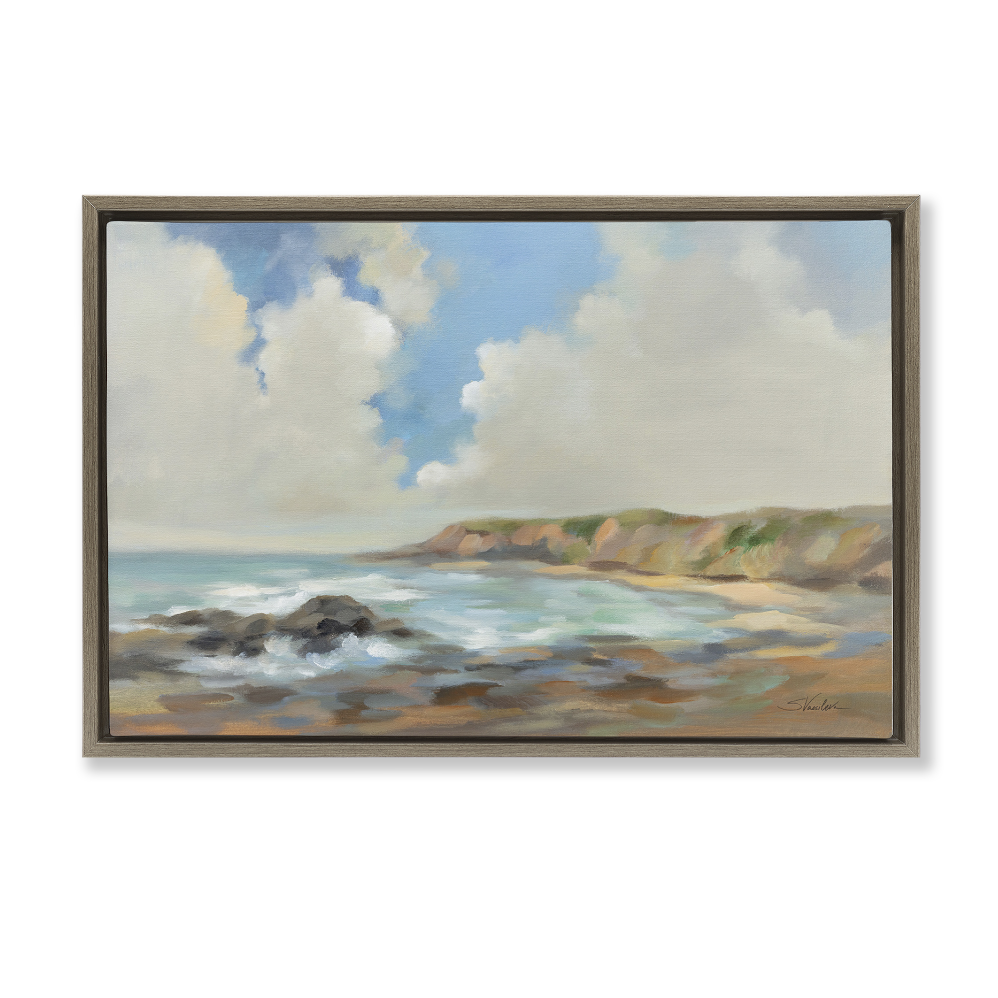 Stupell Industries California Coast Cliffs Landscape Painting Brown Floater Framed Canvas Art Print Wall Art, 25 x 17