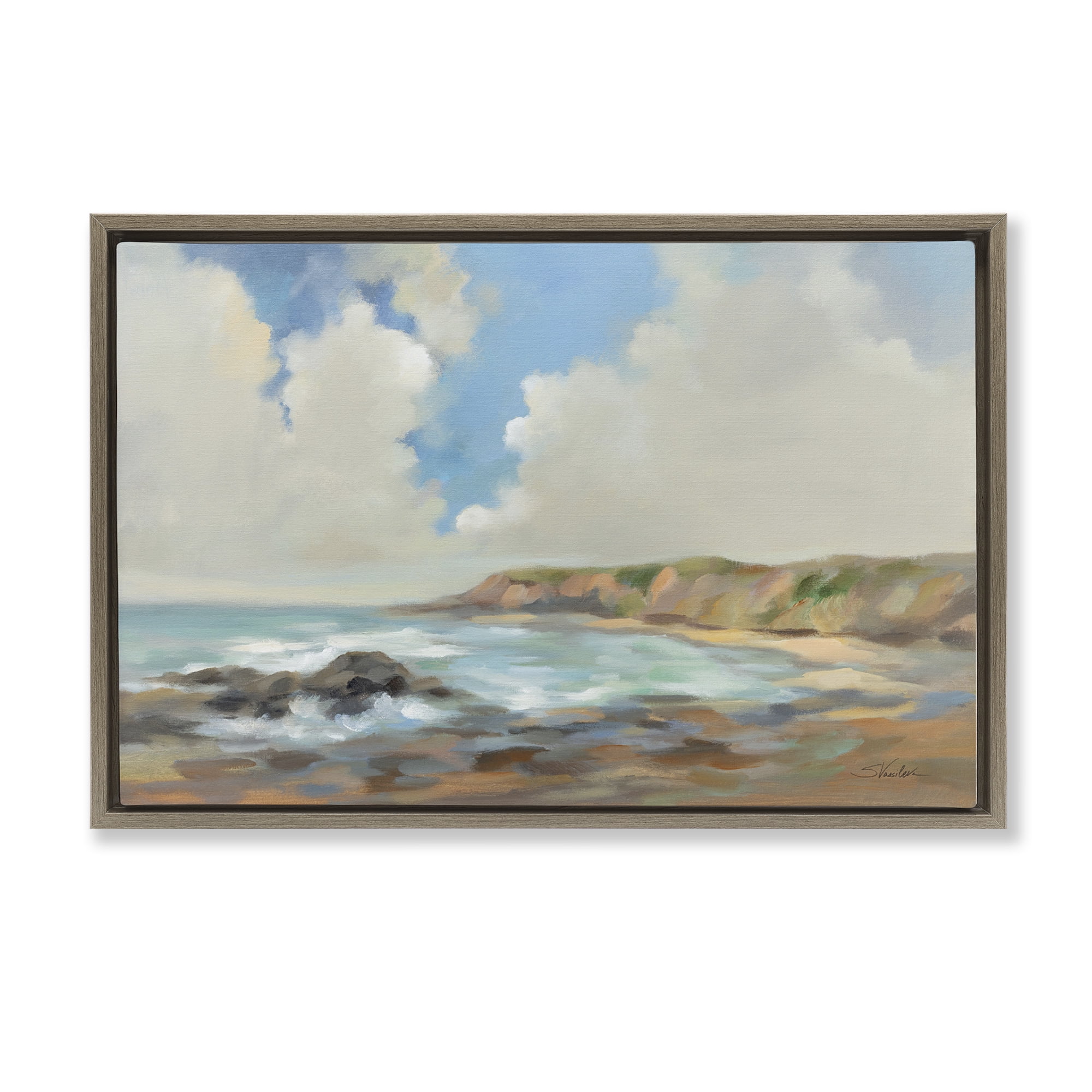 Stupell Industries California Coast Cliffs Landscape Painting Brown Floater Framed Canvas Art Print Wall Art, 31 x 21