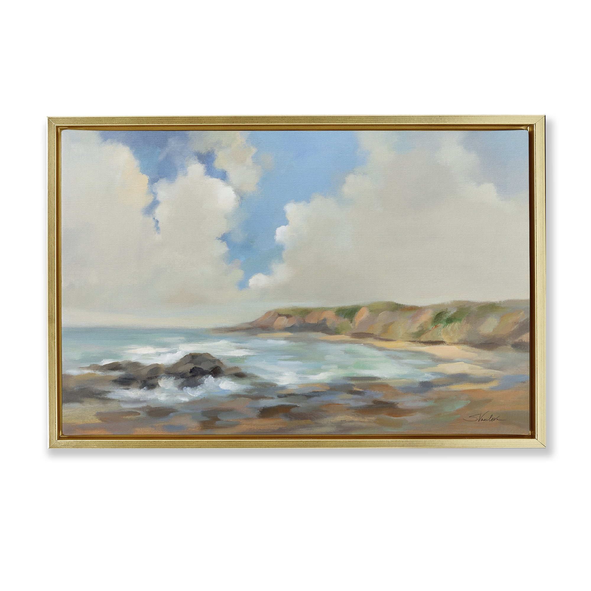 Stupell Industries California Coast Cliffs Landscape Painting Gold Floater Framed Canvas Art Print Wall Art, 31 x 21