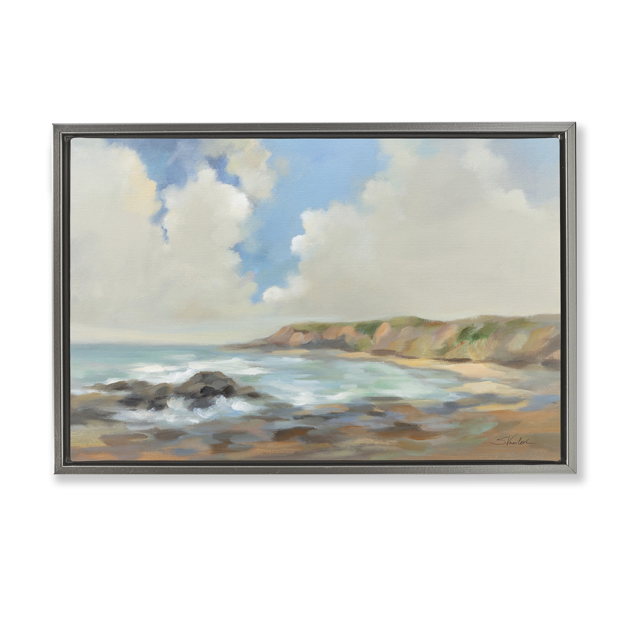 Stupell Industries California Coast Cliffs Landscape Painting Gray Floater Framed Canvas Art Print Wall Art, 31 x 21