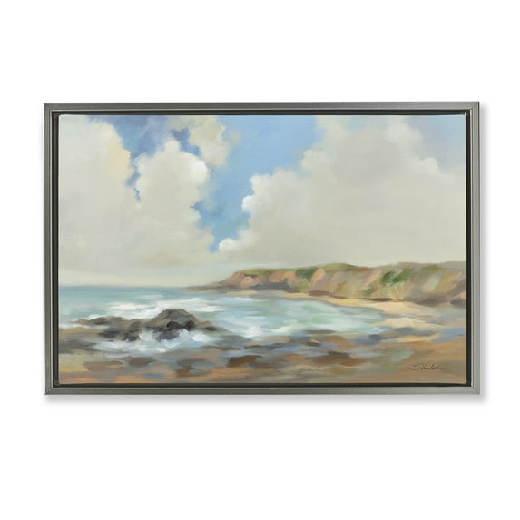 Stupell Industries California Coast Cliffs Landscape Painting Gray Floater Framed Canvas Art Print Wall Art, 31 x 21