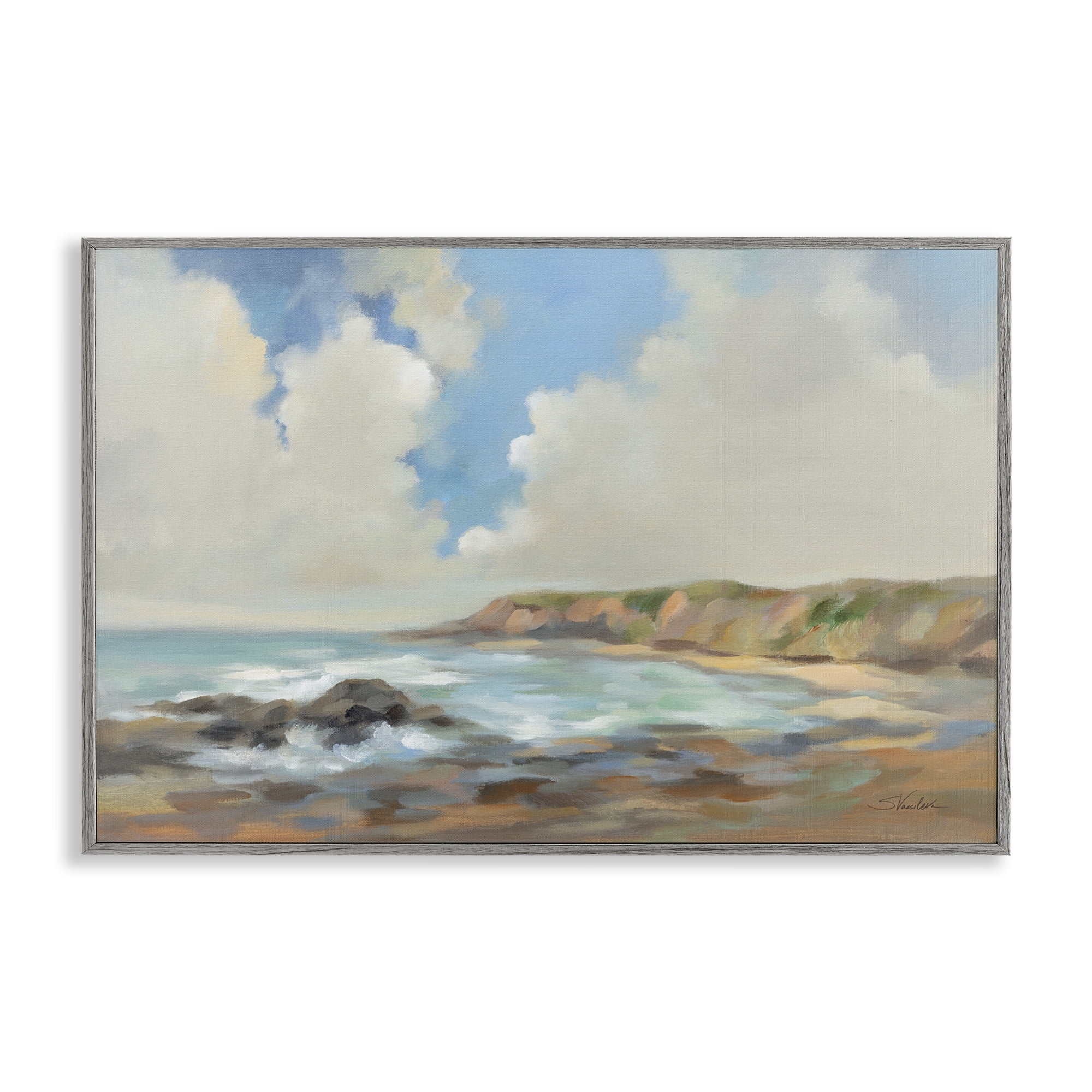 Stupell Industries California Coast Cliffs Landscape Painting Gray Framed Art Print Wall Art, 30 x 20