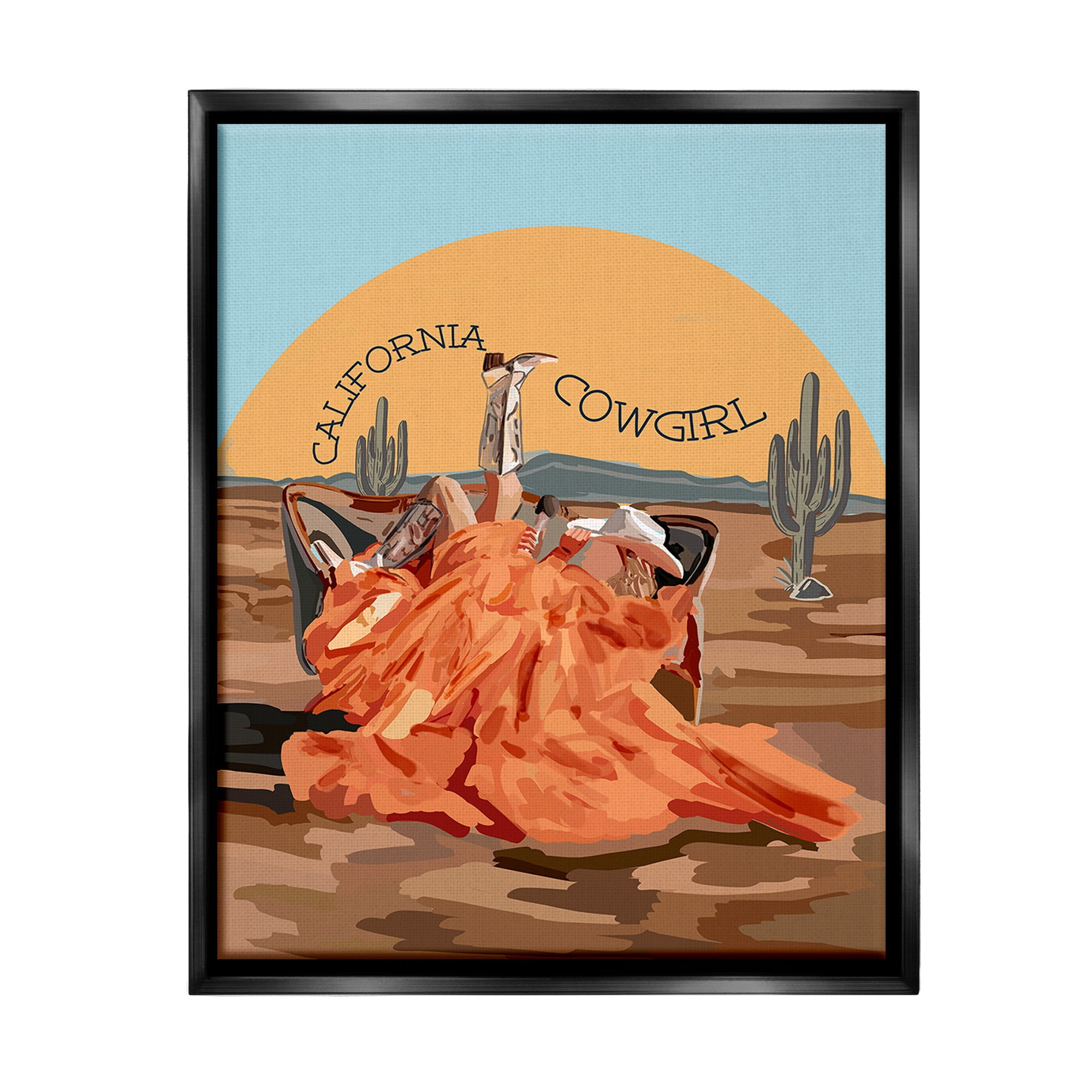 Stupell Industries California Cowgirl Landscape Landscape Painting Black Floater Framed Canvas Art Print Wall Art, 17 x 21