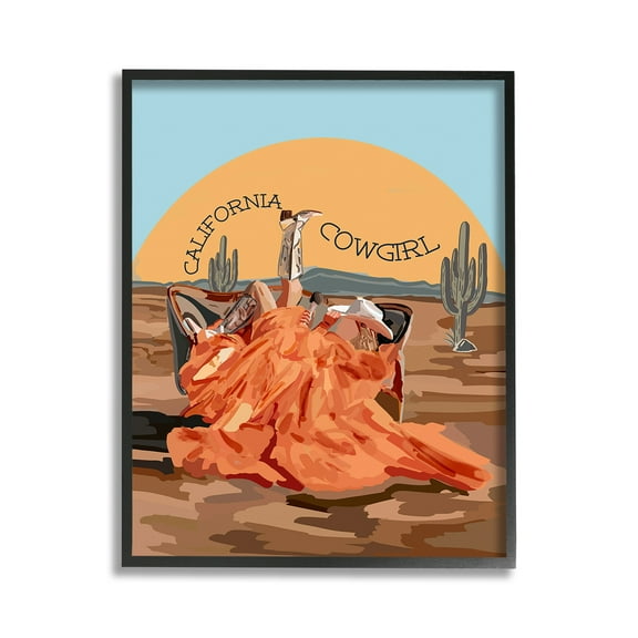Stupell Industries California Cowgirl Landscape Landscape Painting Black Framed Art Print Wall Art, 11 x 14