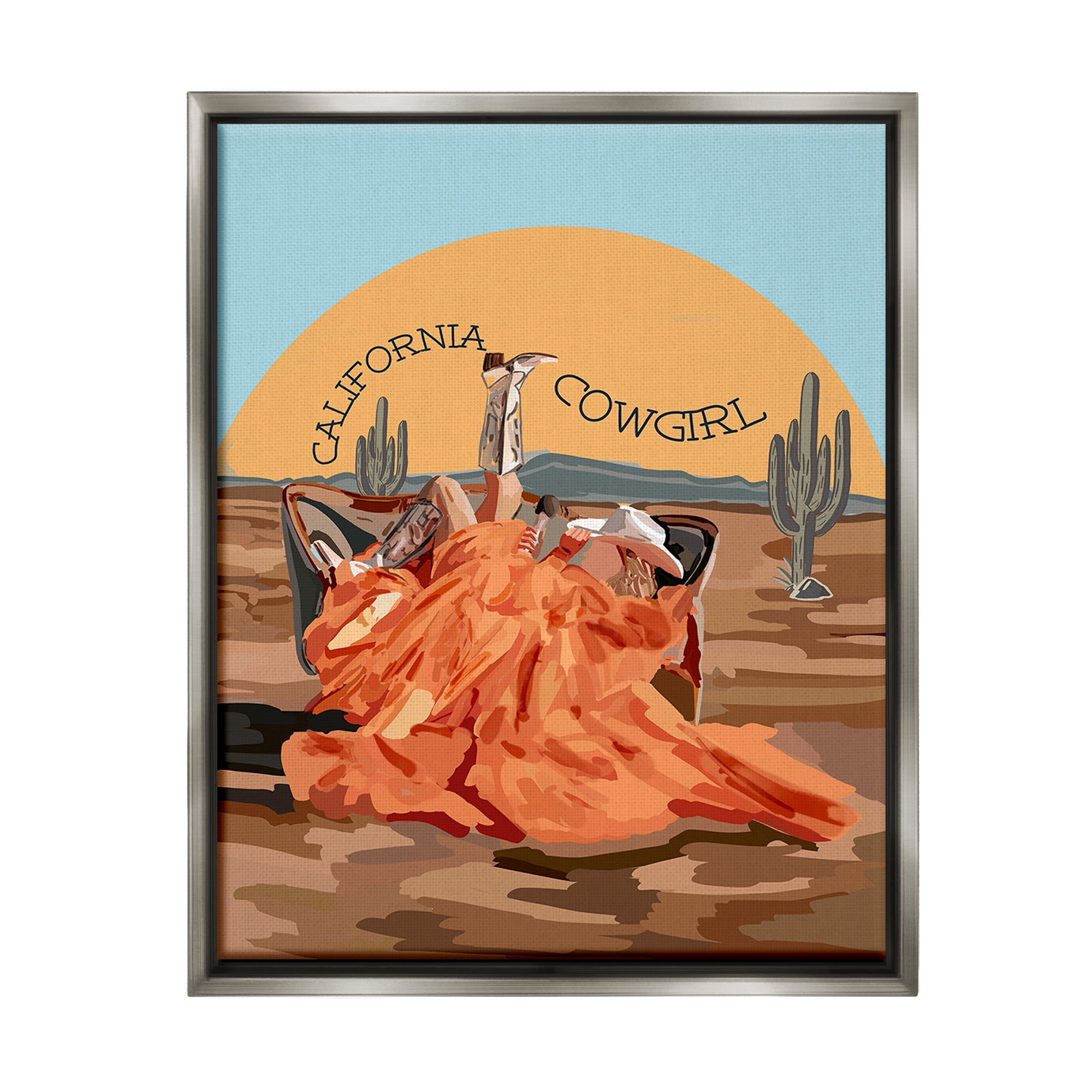 Stupell Industries California Cowgirl Landscape Landscape Painting Gray Floater Framed Canvas Art Print Wall Art, 17 x 21