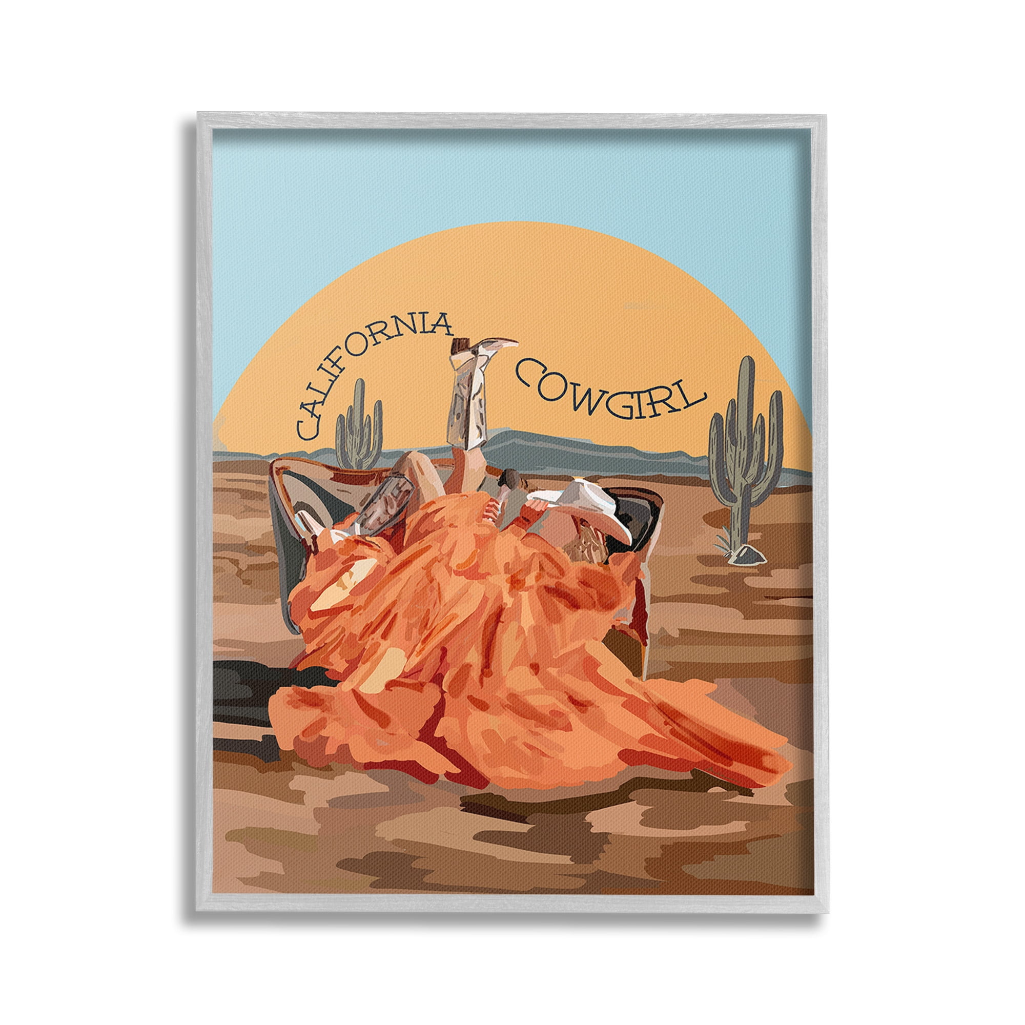 Stupell Industries California Cowgirl Landscape Landscape Painting Gray Framed Art Print Wall Art, 16 x 20