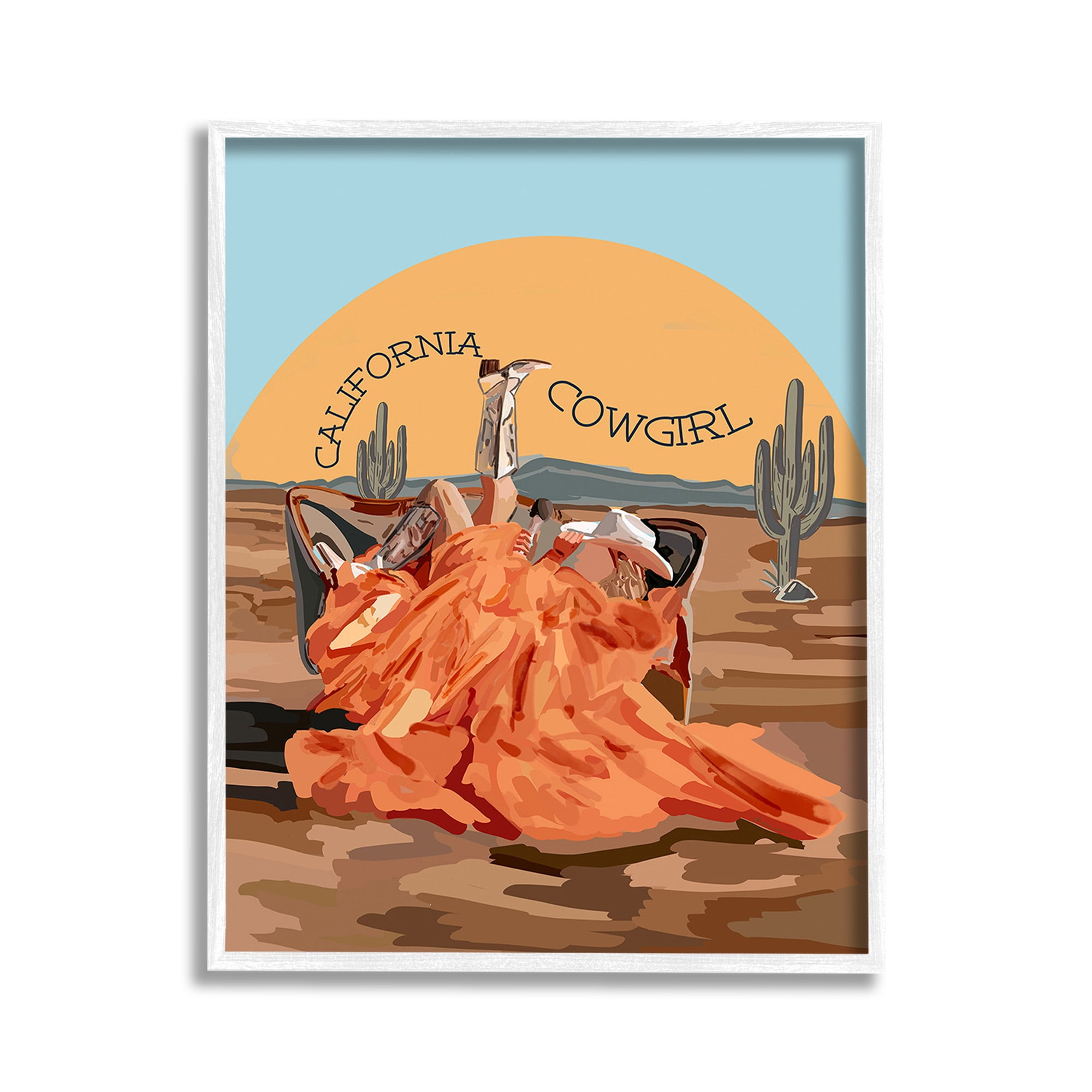 Stupell Industries California Cowgirl Landscape Landscape Painting White Framed Art Print Wall Art, 11 x 14