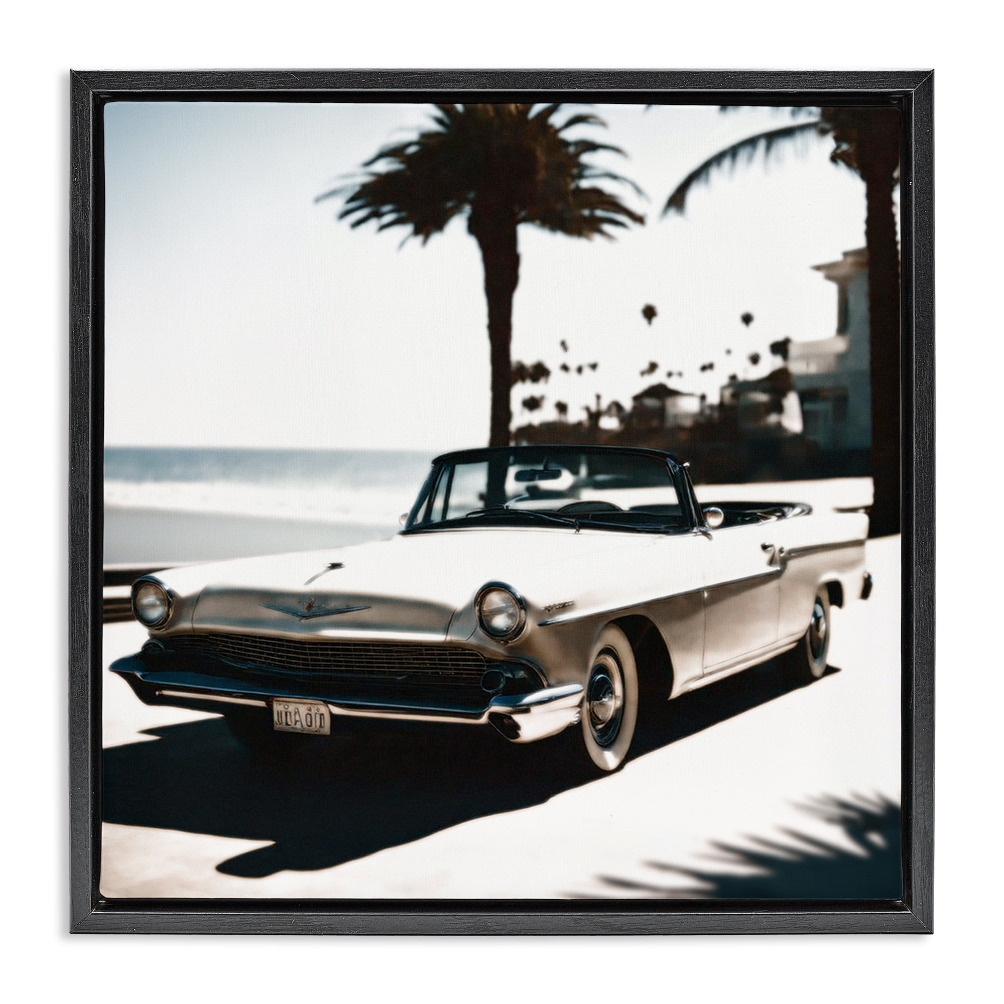 Stupell Industries California Cruise Antique Car Transportation Painting Black Floater Framed Canvas Art Print Wall Art, 25 x 25