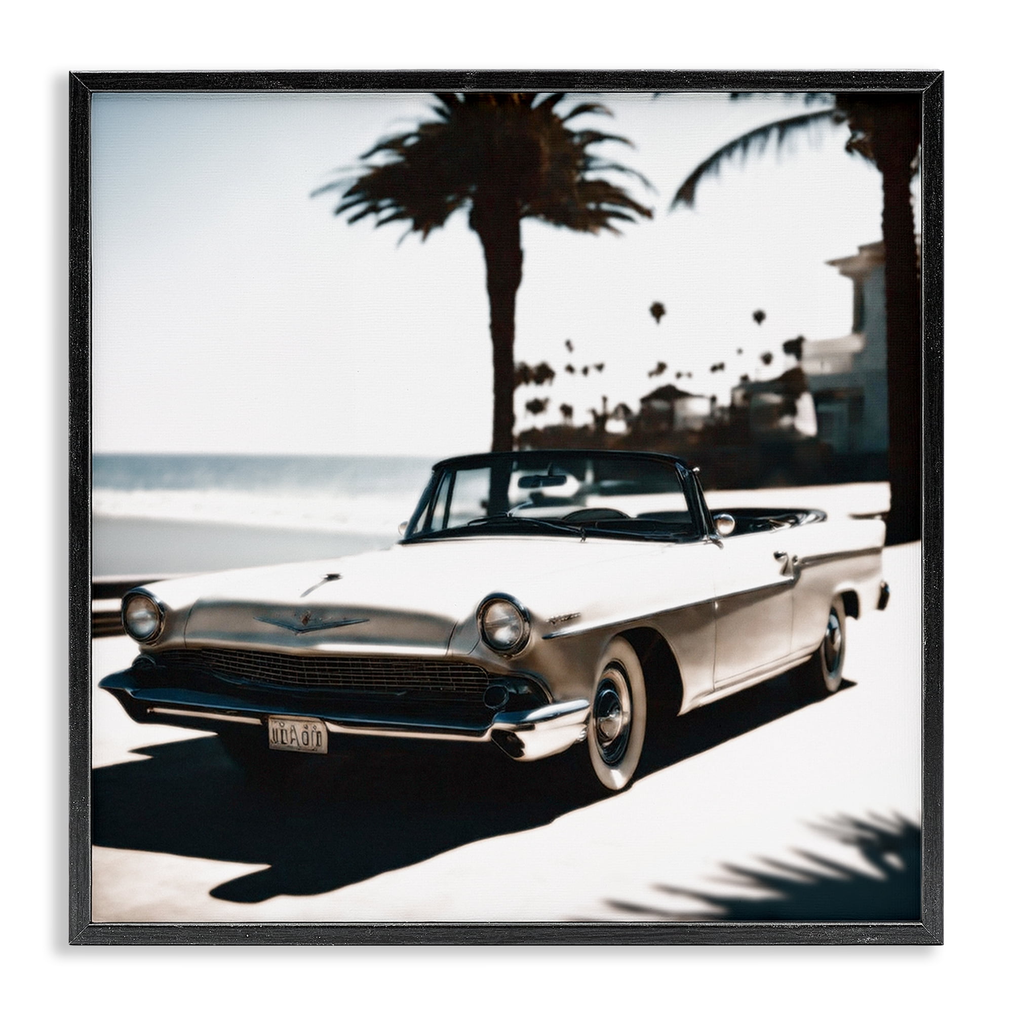 Stupell Industries California Cruise Antique Car Transportation Painting Black Framed Art Print Wall Art, 24 x 24