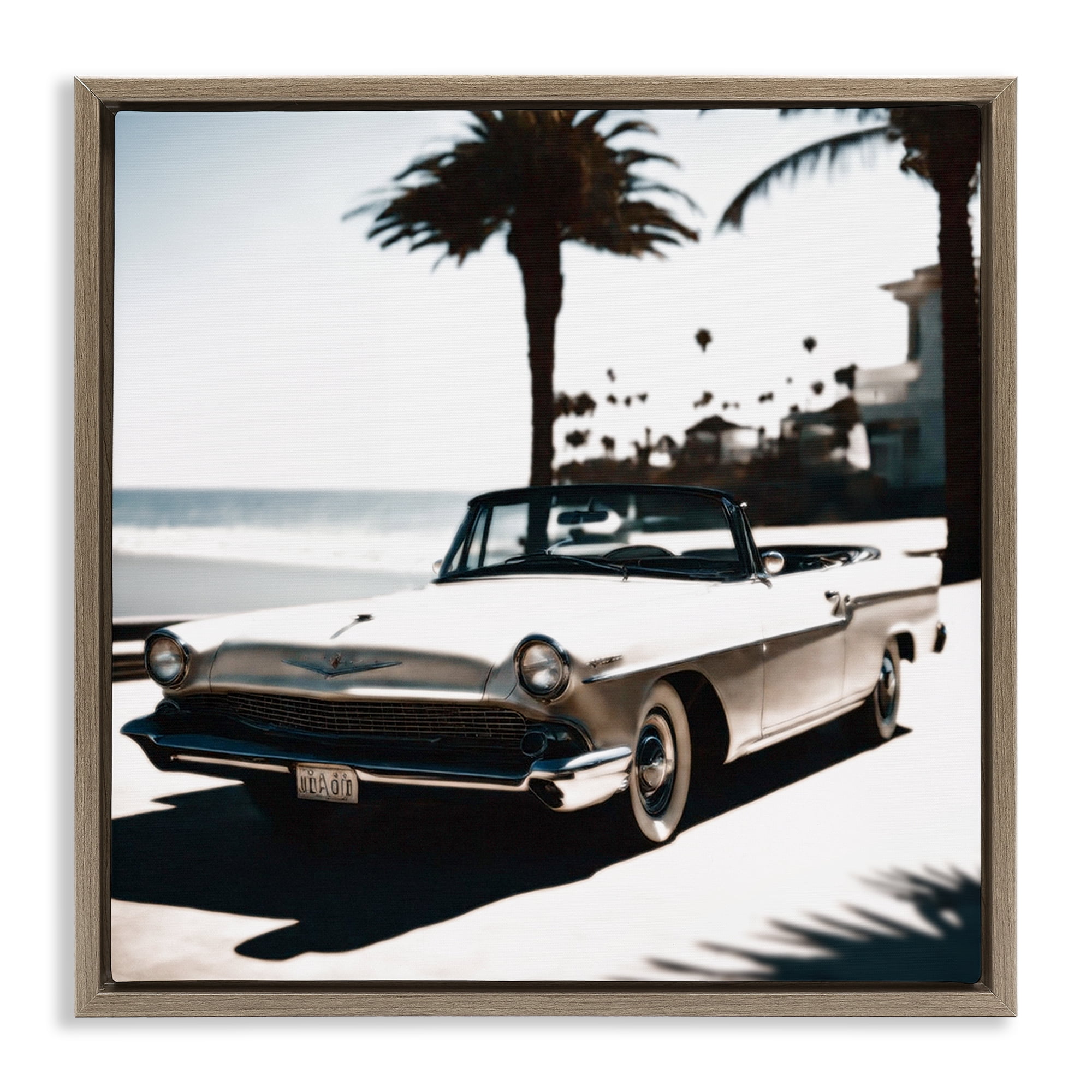 Stupell Industries California Cruise Antique Car Transportation Painting Brown Floater Framed Canvas Art Print Wall Art, 25 x 25