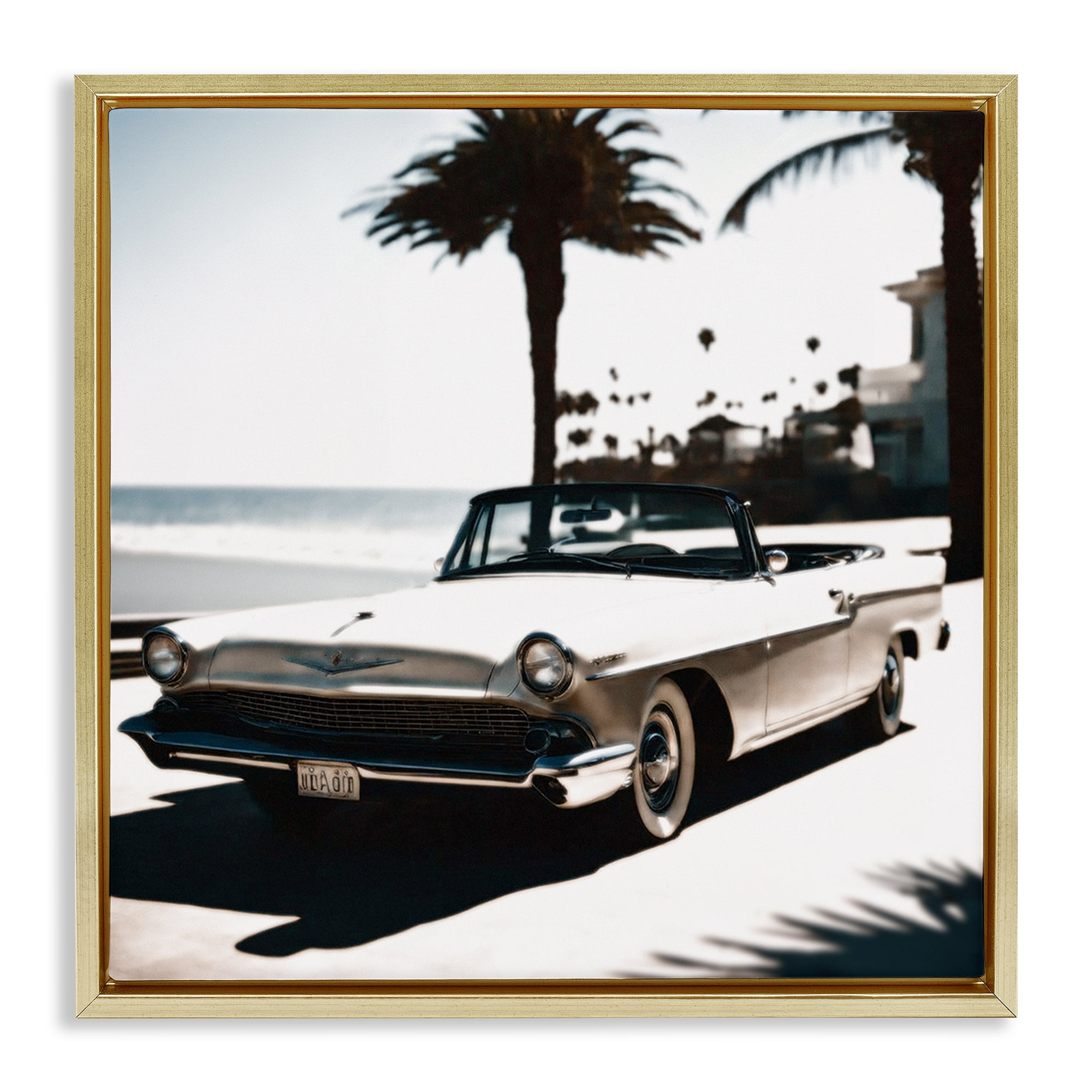Stupell Industries California Cruise Antique Car Transportation Painting Gold Floater Framed Canvas Art Print Wall Art, 25 x 25