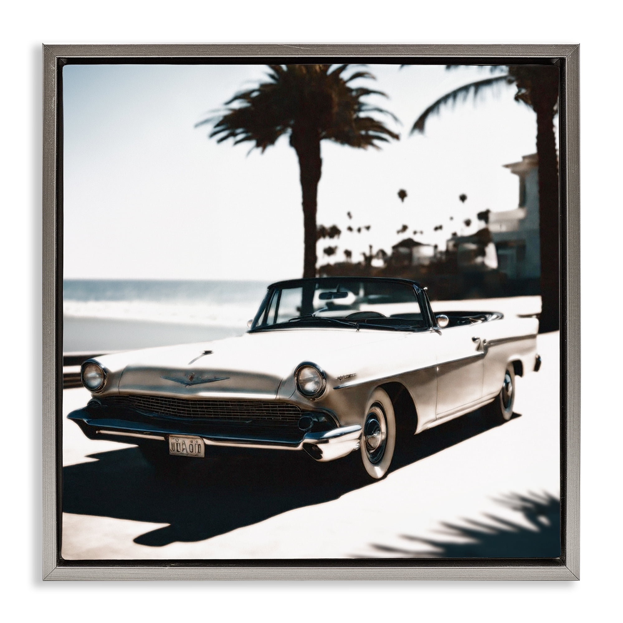 Stupell Industries California Cruise Antique Car Transportation Painting Gray Floater Framed Canvas Art Print Wall Art, 25 x 25