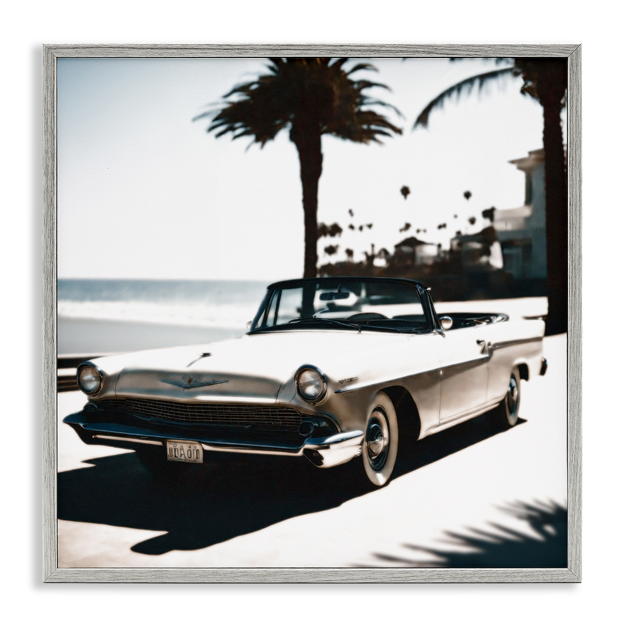 Stupell Industries California Cruise Antique Car Transportation Painting Gray Framed Art Print Wall Art, 17 x 17