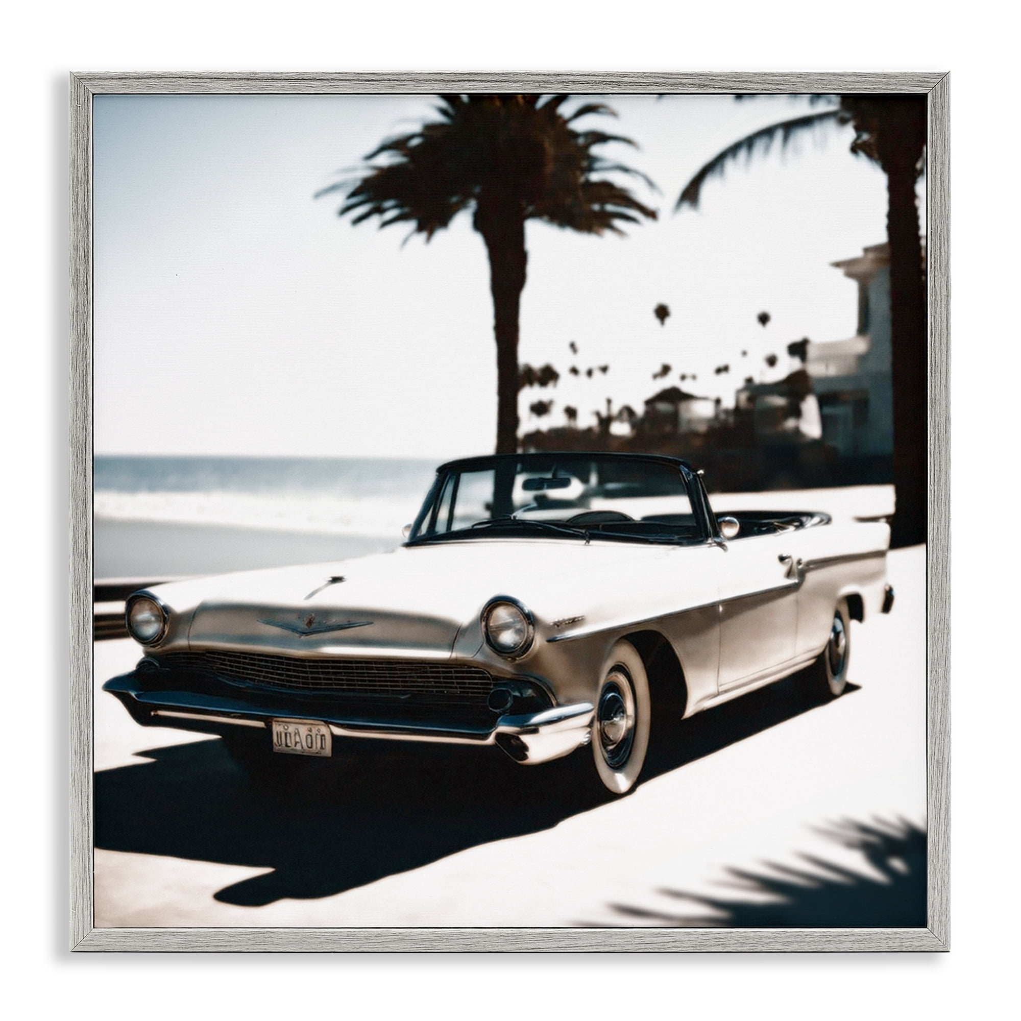 Stupell Industries California Cruise Antique Car Transportation Painting Gray Framed Art Print Wall Art, 24 x 24