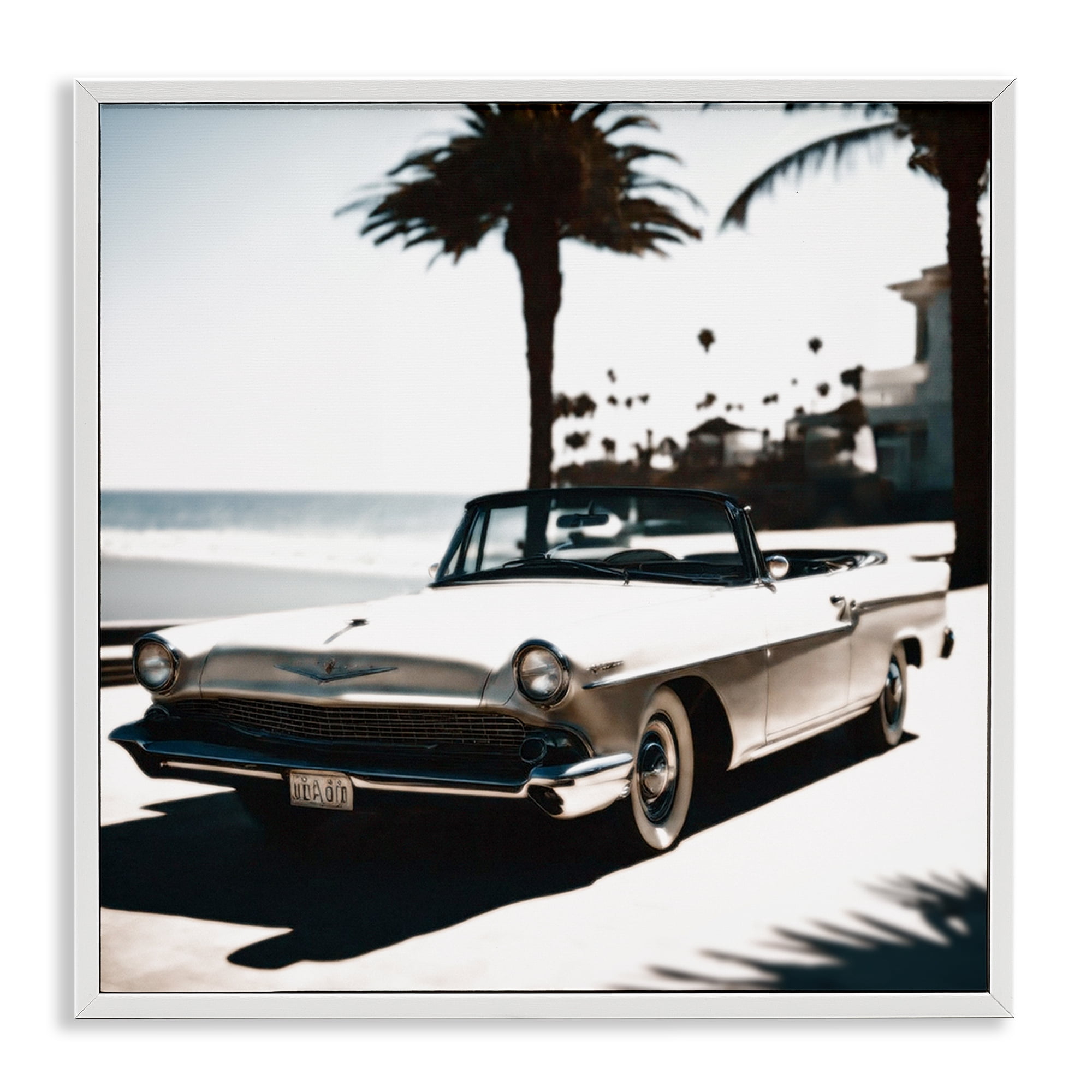 Stupell Industries California Cruise Antique Car Transportation Painting White Framed Art Print Wall Art, 17 x 17