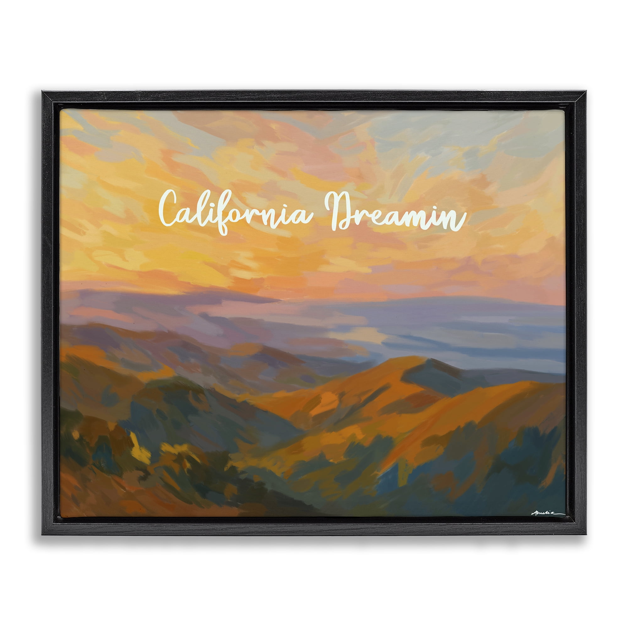 Stupell Industries California Dreamin' Mountains Black Framed Floater Canvas Wall Art, design by Amelia Noyes