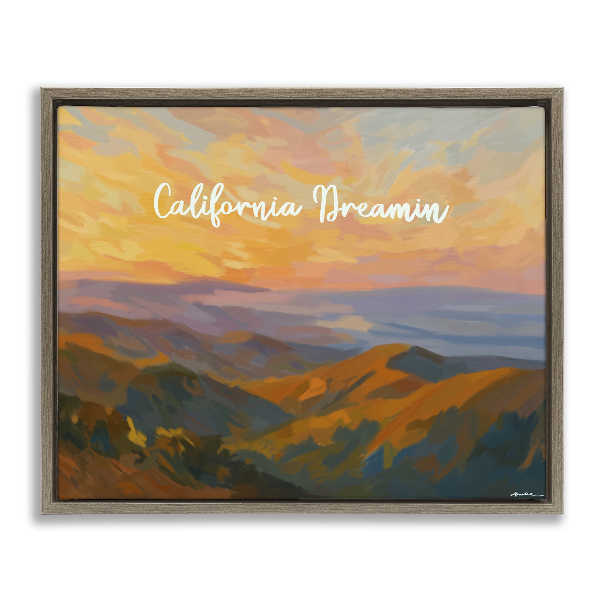 Stupell Industries California Dreamin' Mountains Brown Framed Floater Canvas Wall Art, design by Amelia Noyes