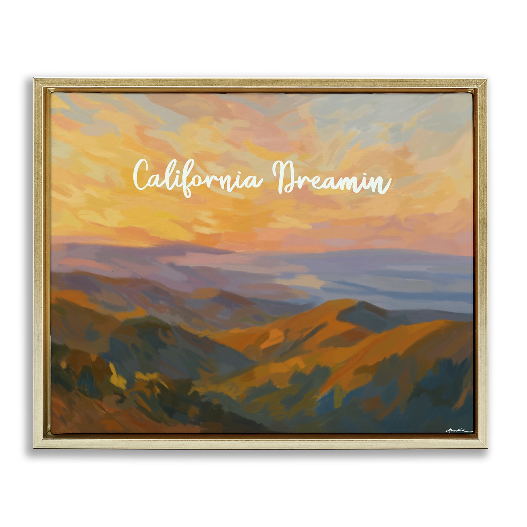 Stupell Industries California Dreamin' Mountains Gold Framed Floater Canvas Wall Art, design by Amelia Noyes