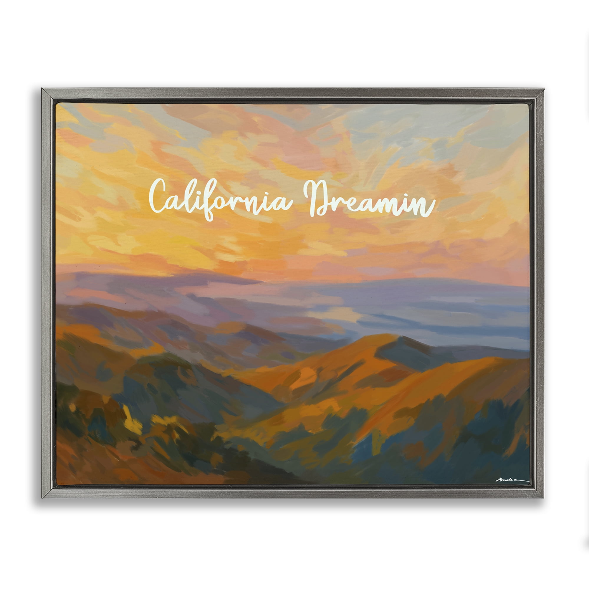Stupell Industries California Dreamin' Mountains Gray Framed Floater Canvas Wall Art, design by Amelia Noyes