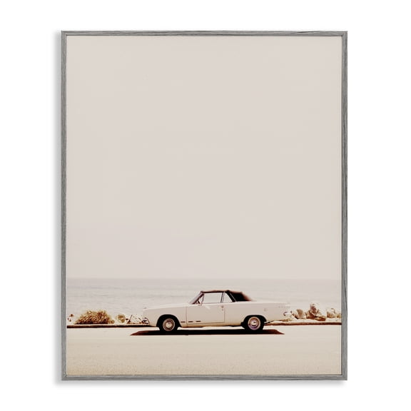 Stupell Industries California Dreaming Antique Car Landscape & Nature Photography Gray Framed Art Print Wall Art, 16 x 20