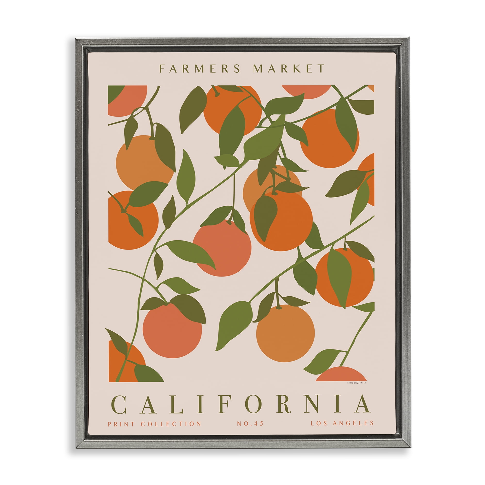 California Farmers Market Orange and Green Canvas Print with Gray Frame