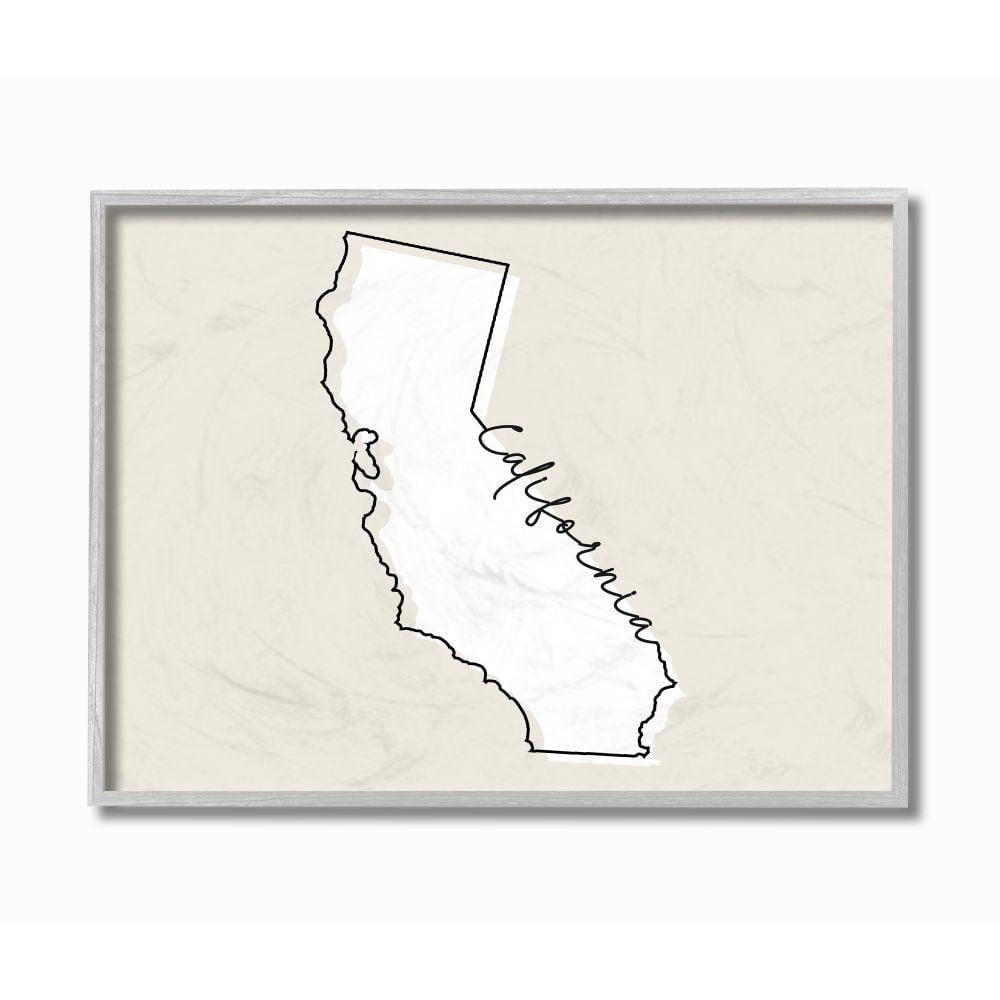 Stupell Industries California Home State Map Neutral Print Design Gray Farmhouse Rustic Framed Giclee Texturized Art by Daphne Polselli
