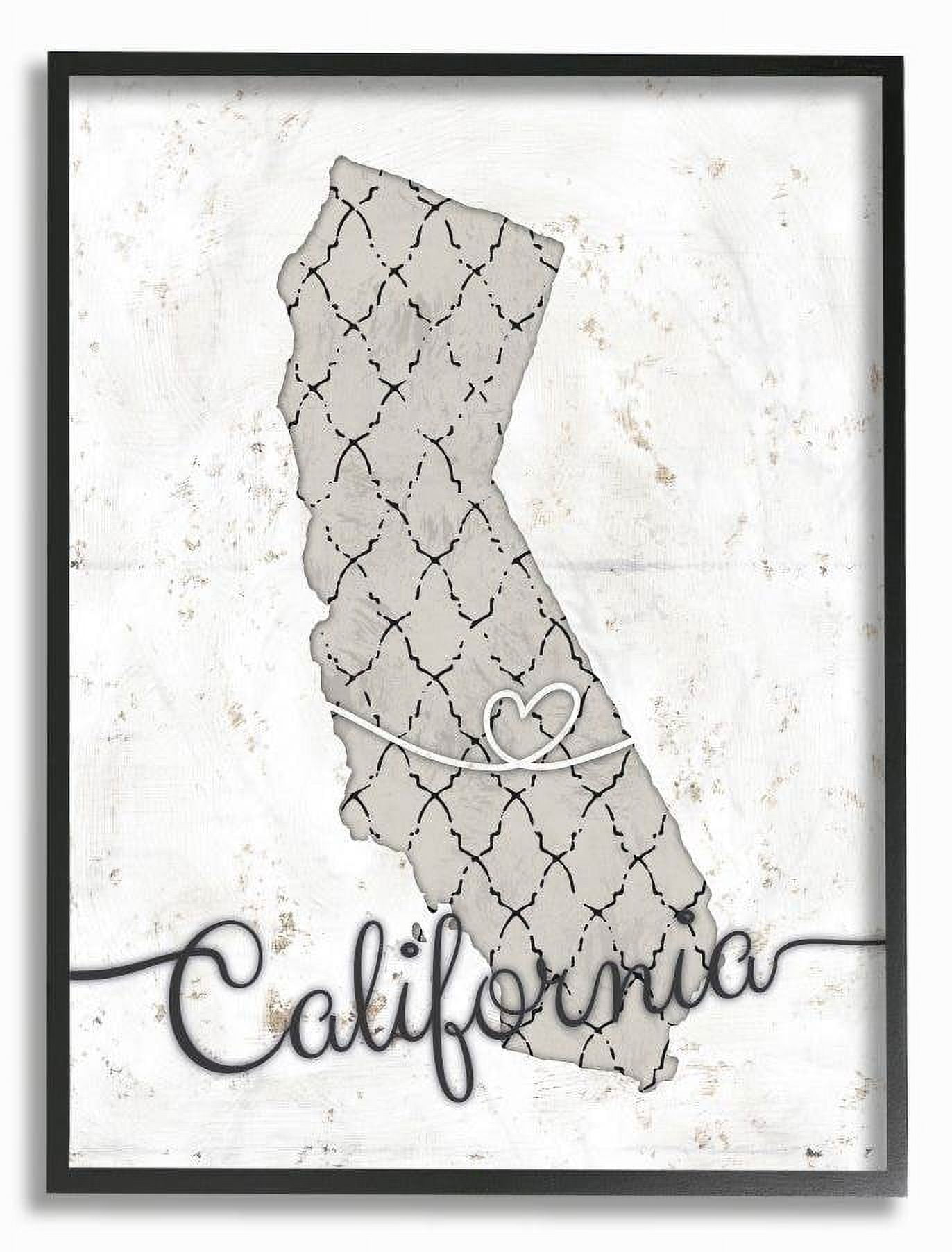 Stupell Industries California Patterned Grey US State Design Framed Wall Art by Ziwei Li
