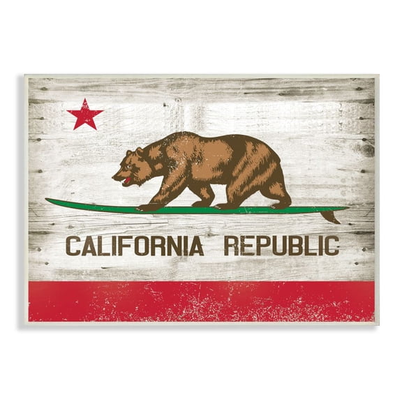 Stupell Industries California Republic Bear Wood Texture Design Wall Plaque by RetroRocket, 10" x 15", Wall Plaque