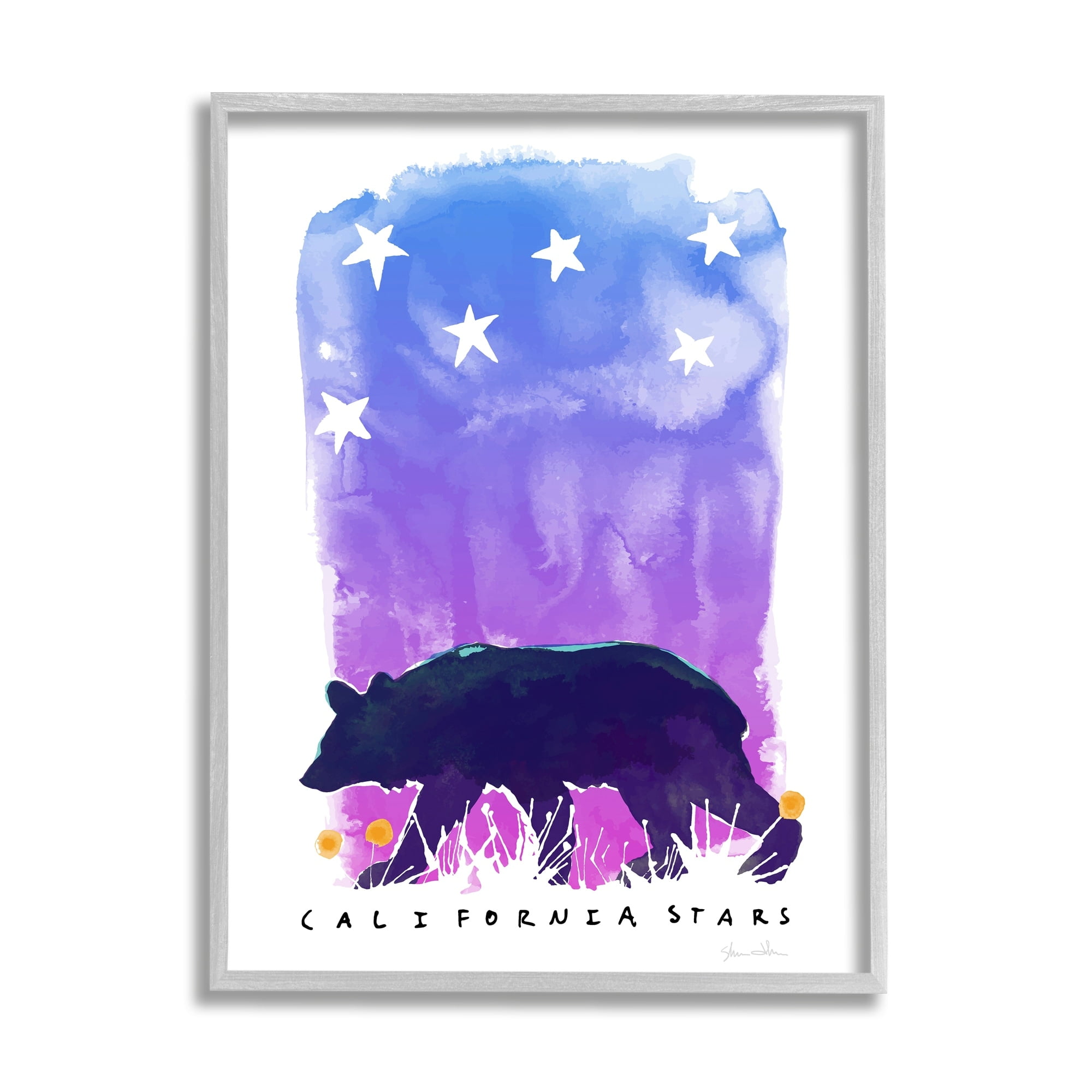 Stupell Industries California Stars Vivid Bear Under Starry Sky Graphic Art Gray Framed Art Print Wall Art, Design by Shane Donahue