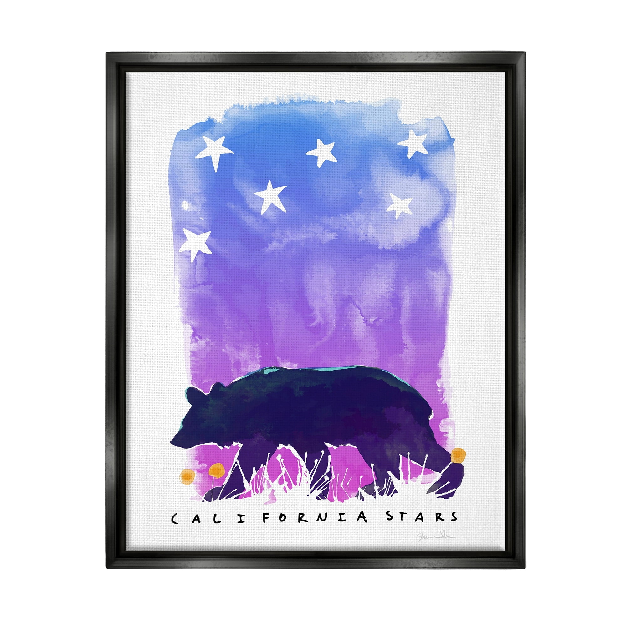 Stupell Industries California Stars Vivid Bear Under Starry Sky Graphic Art Jet Black Floating Framed Canvas Print Wall Art, Design by Shane Donahue