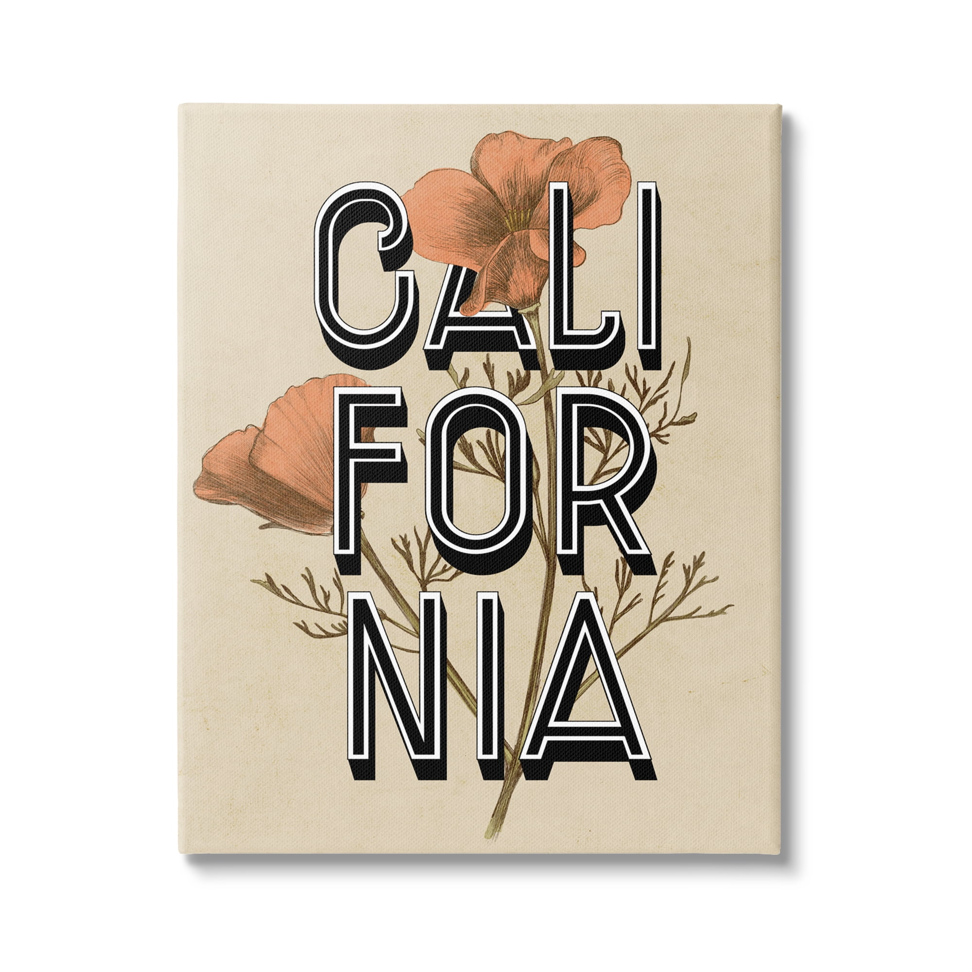 Stupell Industries California State Floral Typography Poppy Sprig Blossom Graphic Art Gallery Wrapped Canvas Print Wall Art, Design by Daphne Polselli