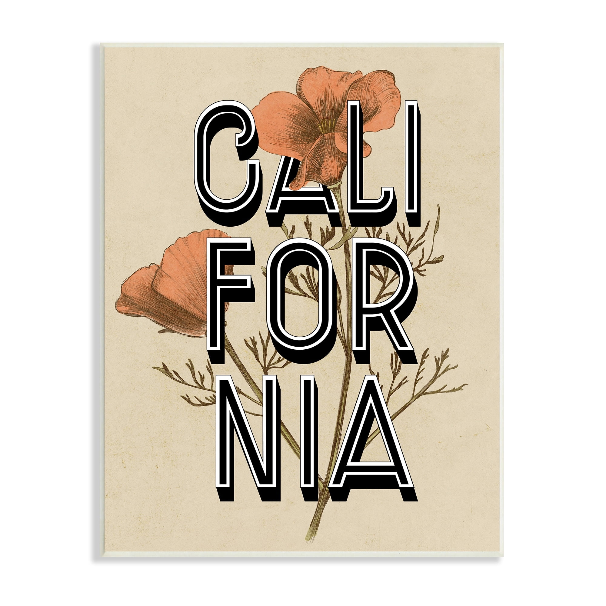 Stupell Industries California State Floral Typography Poppy Sprig Blossom Graphic Art Unframed Art Print Wall Art, Design by Daphne Polselli