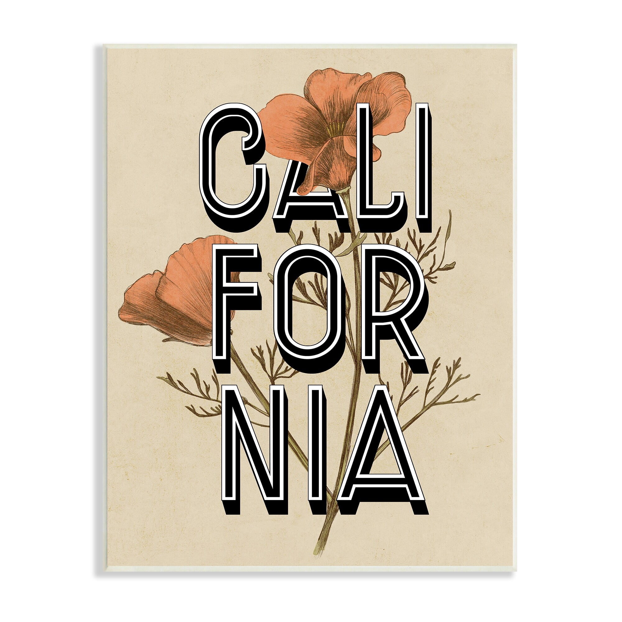 Stupell Industries California State Floral Typography Poppy Sprig Blossom Graphic Art Unframed Art Print Wall Art, Design by Daphne Polselli