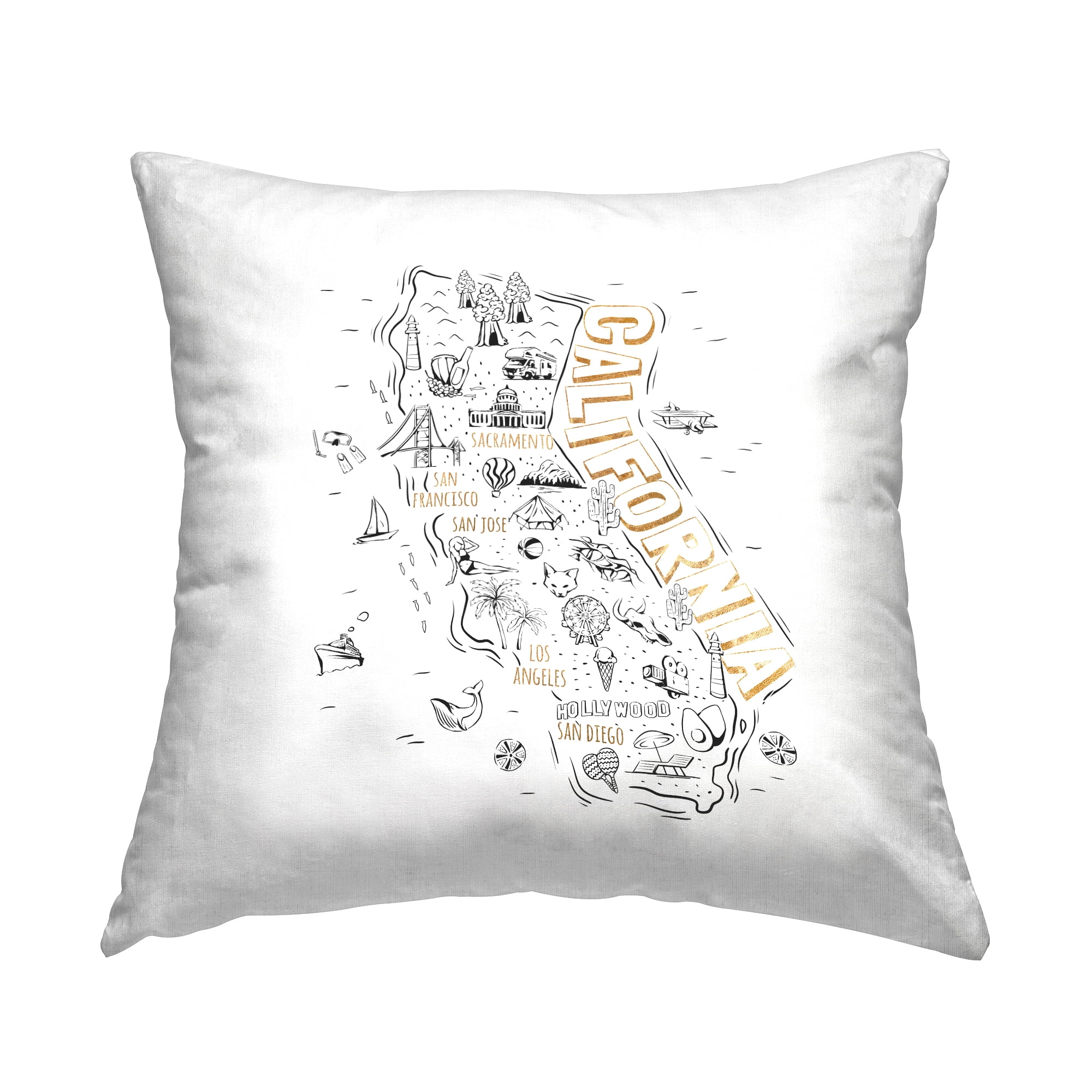 Stupell Industries California State Landmarks Doodles Square Decorative Printed Throw Pillow, 18 x 18,