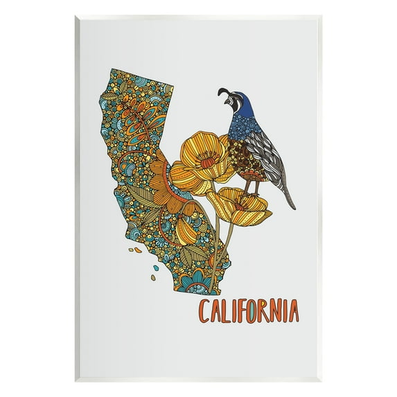 Stupell Industries California State Poppy Flowers Quail Bird Floral Details Graphic Art Unframed Art Print Wall Art, Design by Valentina Harper