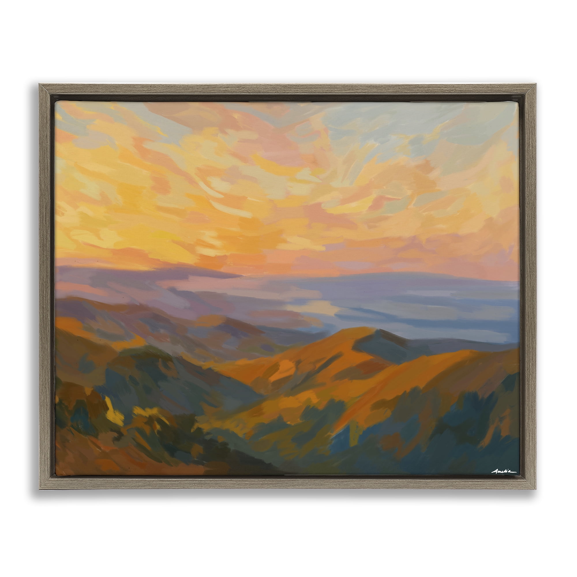 Stupell Industries California Sunset Landscape Brown Framed Floater Canvas Wall Art, design by Amelia Noyes
