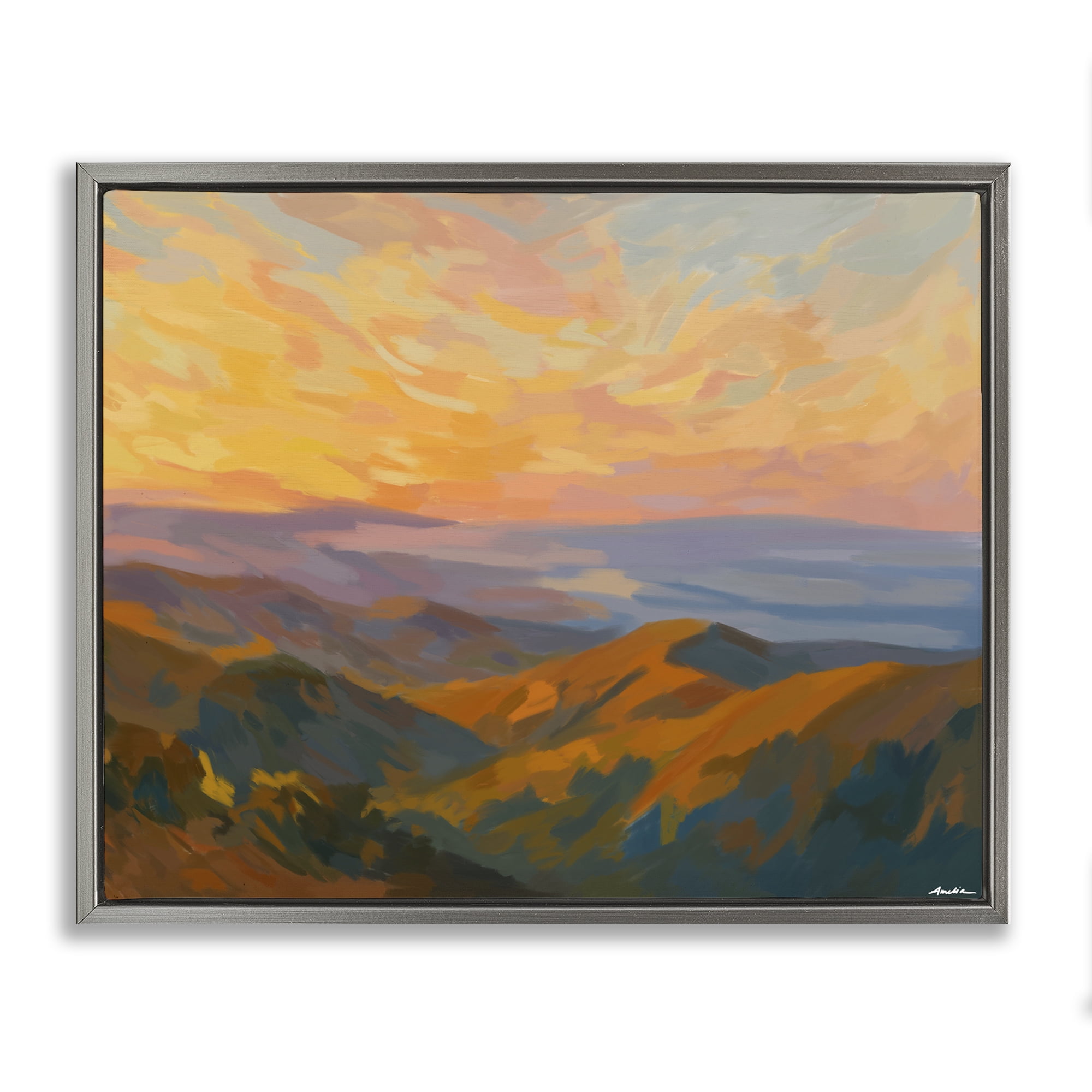 Stupell Industries California Sunset Landscape Gray Framed Floater Canvas Wall Art, design by Amelia Noyes